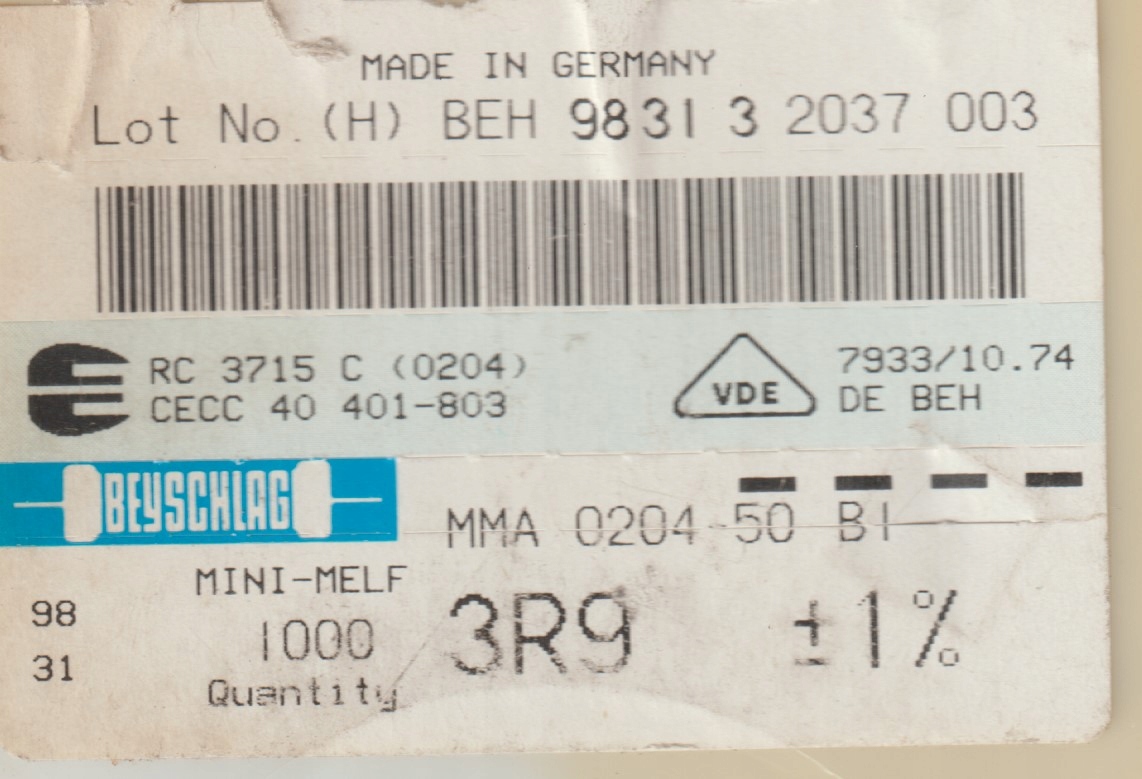 [100szt] 3R9 1% 50ppm rezystor Smd minimelf MMA0204 Beyschlag low noise