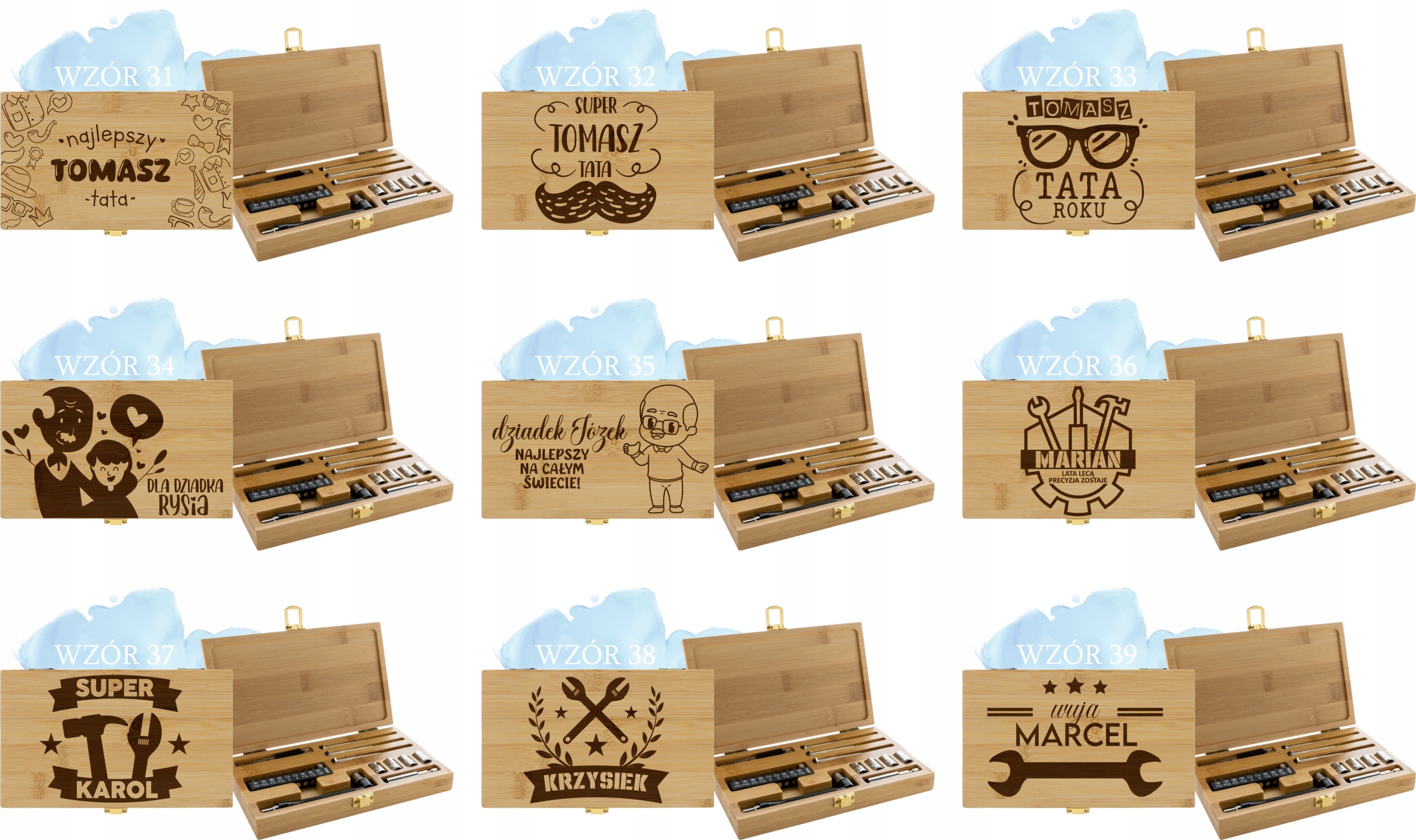 SKRZYNKA Z NARZĘDZIAMI 21 el. prezent DLA MAJSTERKOWICZA twój tekst GRAWER Liczba elementów w zestawie 21