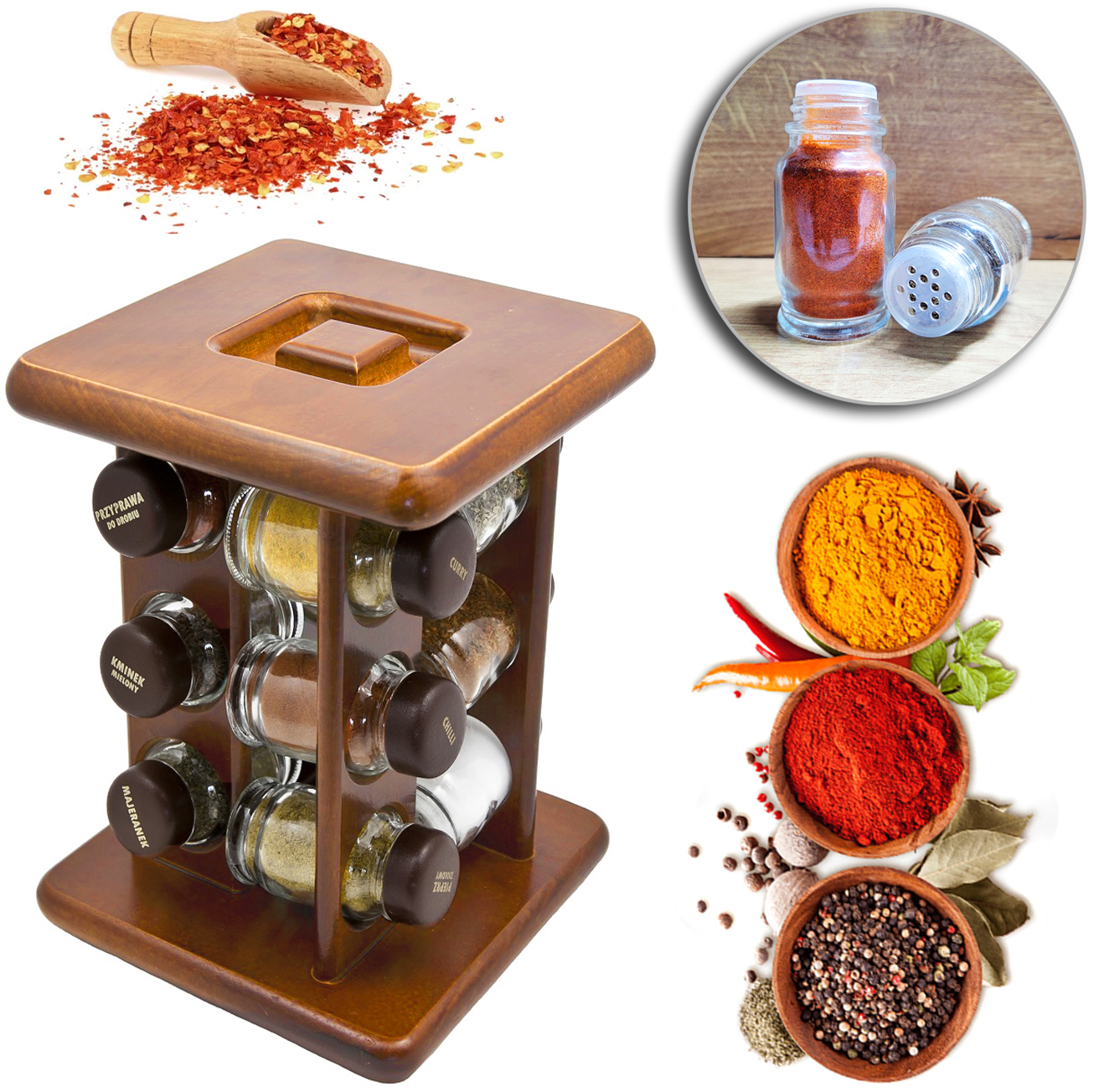 Kořenka Otočný Stojan Na Koření Sada 12 Ks