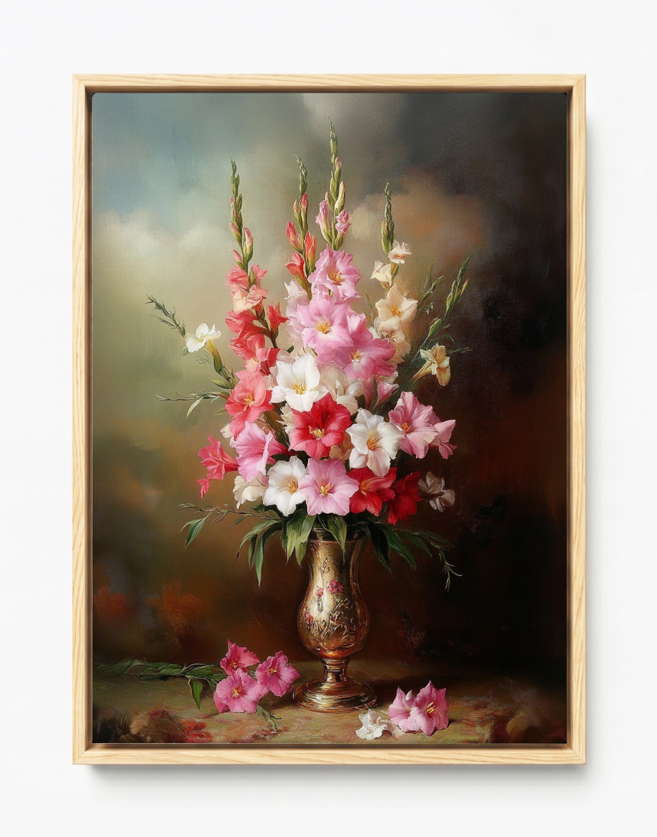 Obraz Rám Americký Box Dekorace Váza Květiny Gladiole Mečíky 60x80