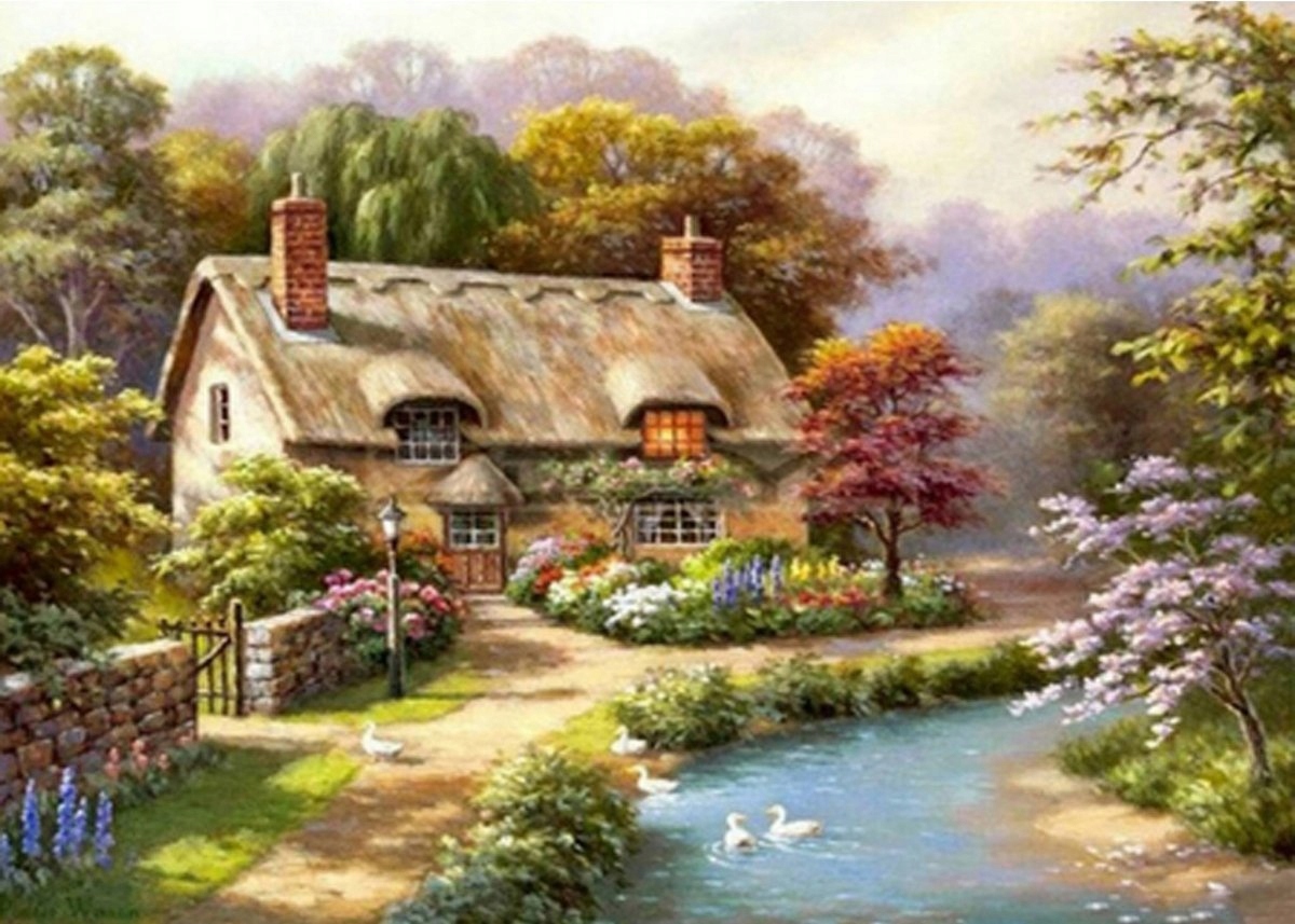 Diamantová Výšivka Diamond Painting Mozaika Selský dům 55x75 cm K