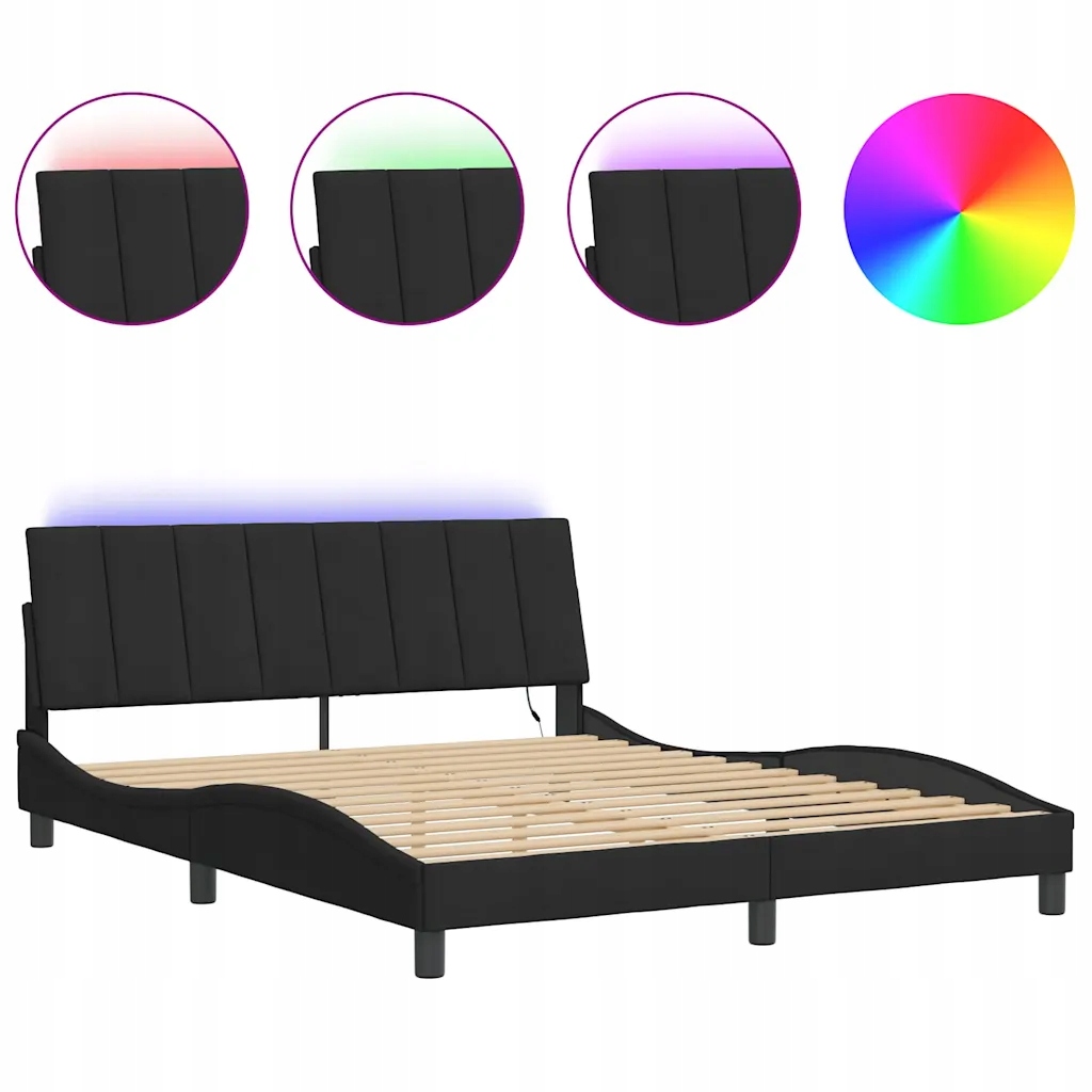 Černý rám postele s Led podsvícením 218 x 165 x 74,5 cm