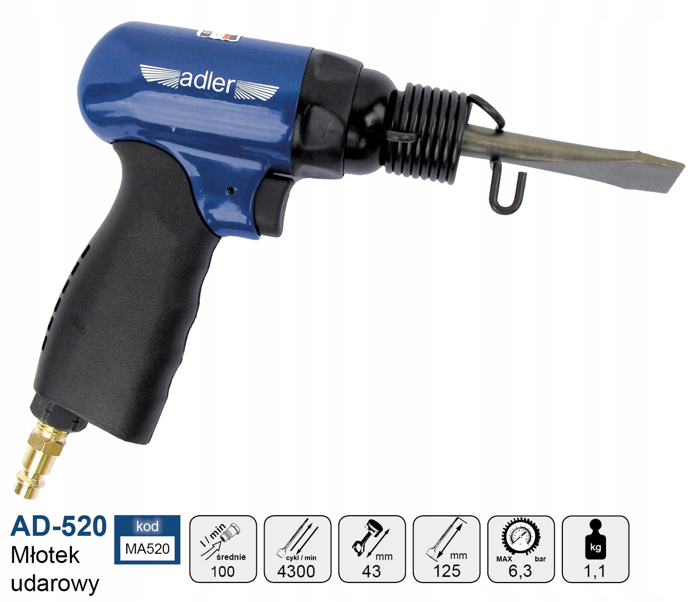 ADLER PNEUMATYCZNY MŁOTEK UDAROWY 4 GROTY Marka Adler