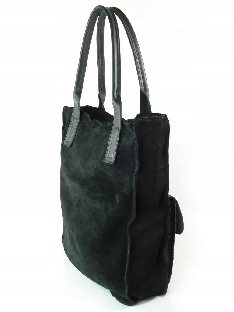 ZAMSZOWA TORBA VERA PELLE SHOPPER BAG CZARNA Wielkość duża (mieszcząca A4)