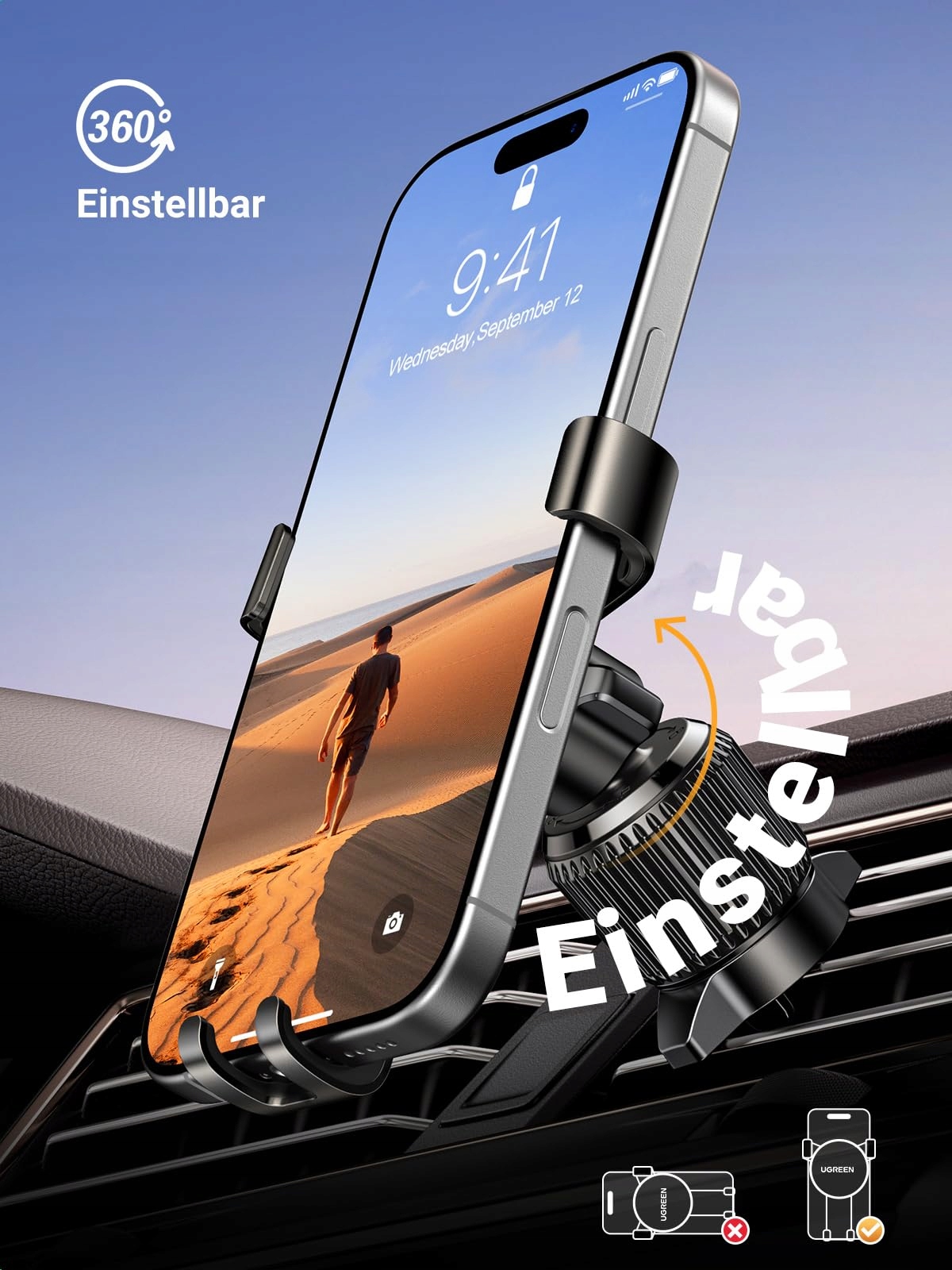UGREEN Uchwyt Samochodowy Do Telefonu Na Kratkę Wentylacyjną iPhone Galaxy — miniatura 6