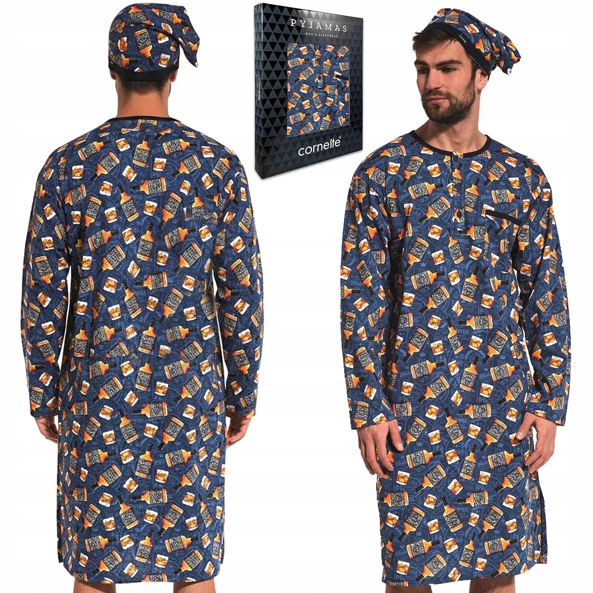 Noční Pánská Cornette 110/04 Dlouhé pyžamo s Whiskey čepičkou M