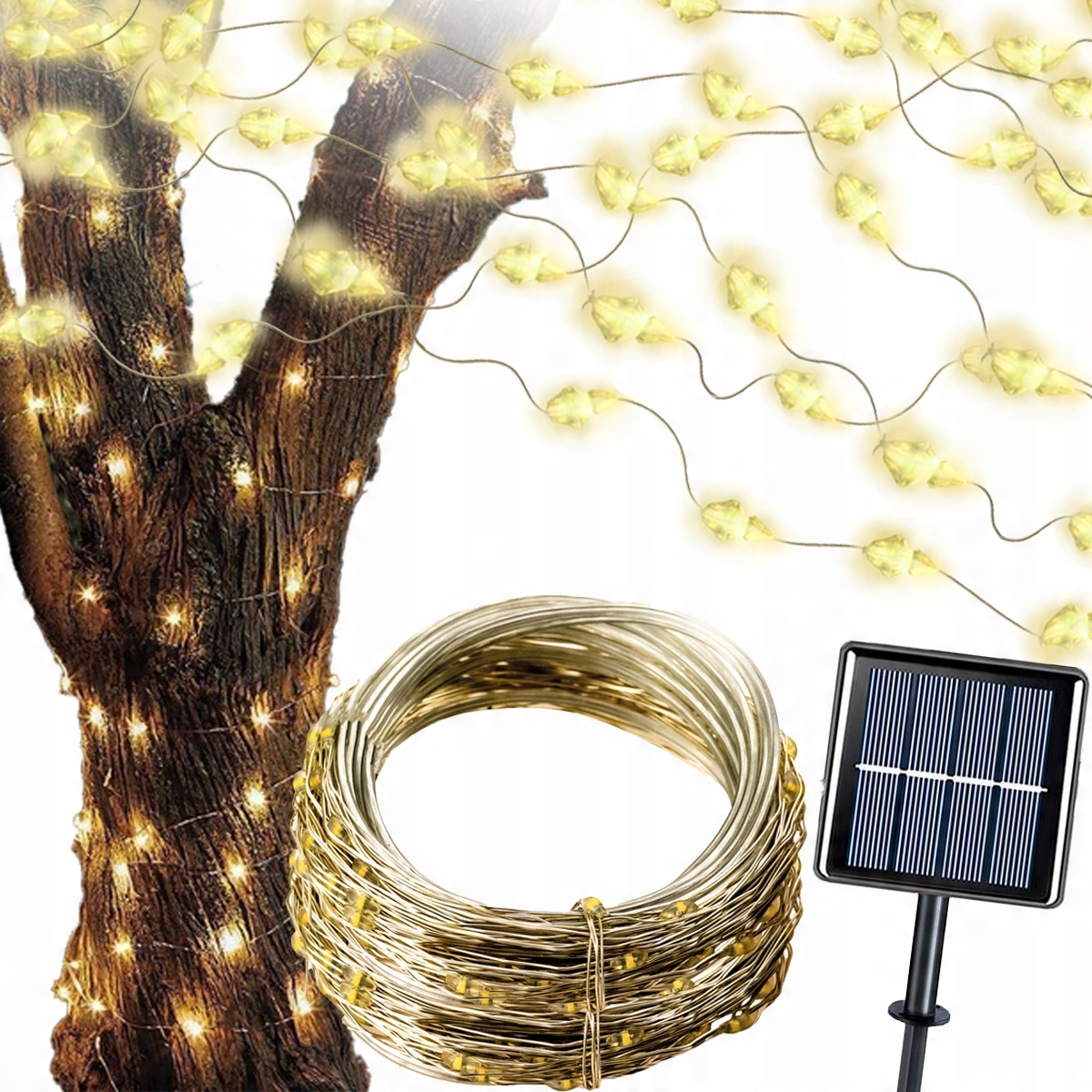 

Lampki Girlanda 200LED 20M Solarne Białe Ciepłe