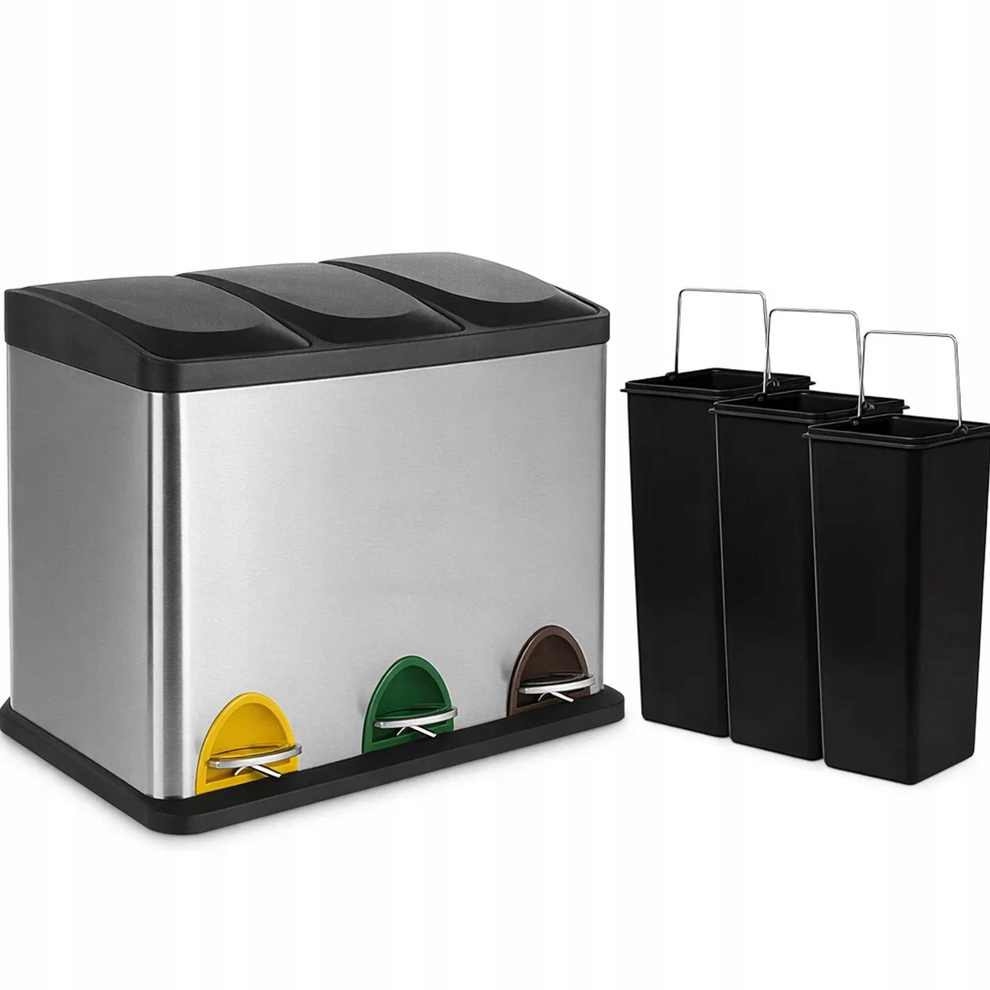 Kosz Na Śmieci Z Pedałem Ze Stali Nierdzewnej Potrójny Jakość Premium 3x15L