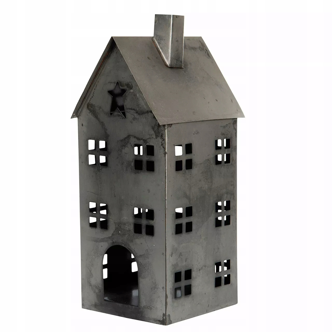 Lampion Ve Tvaru Domku kovový Stříbrný loft skandinávský 33x14 cm