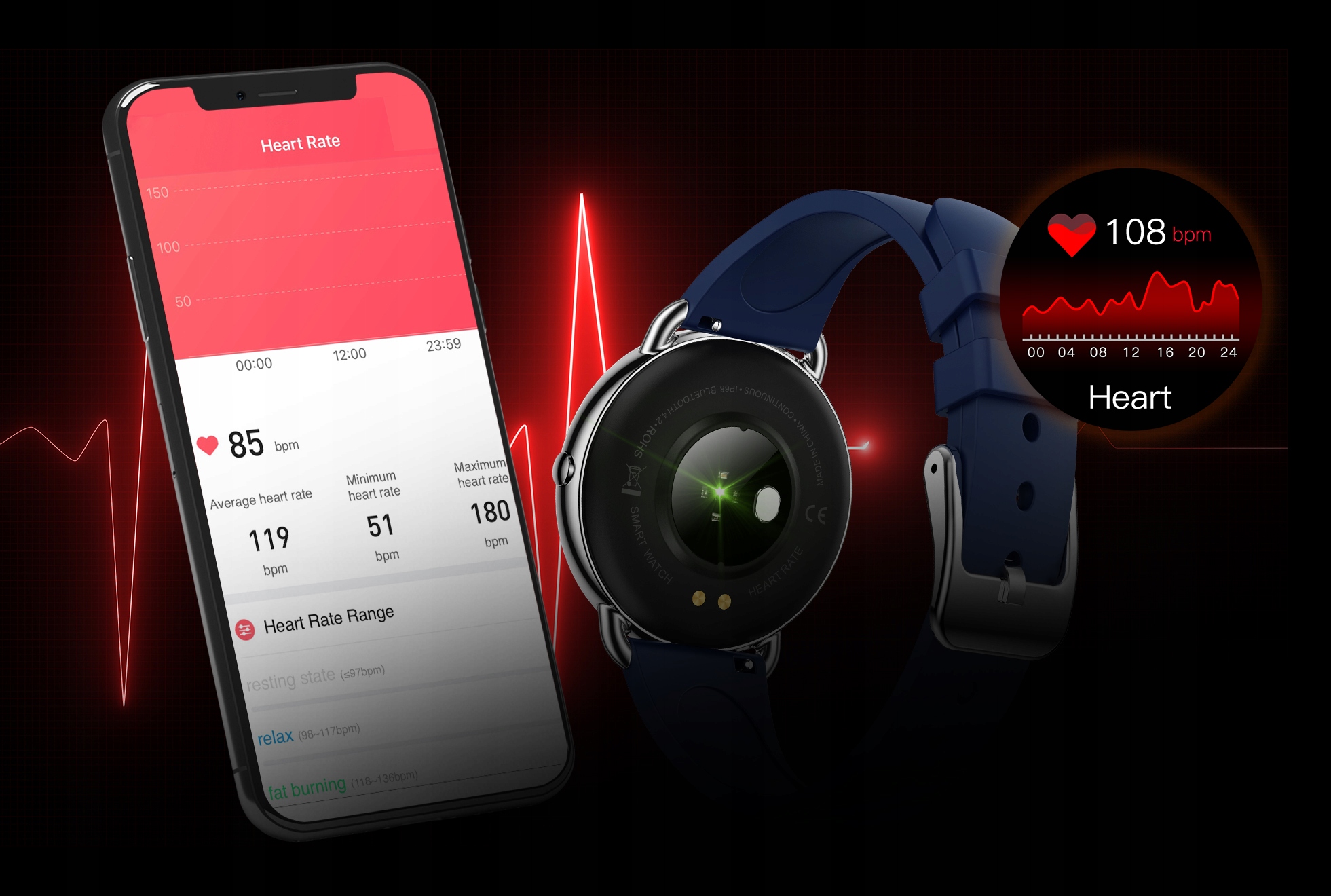 Smartwatch Bemi Cosmo Srebrny + 2 paski Kształt koperty okrągła