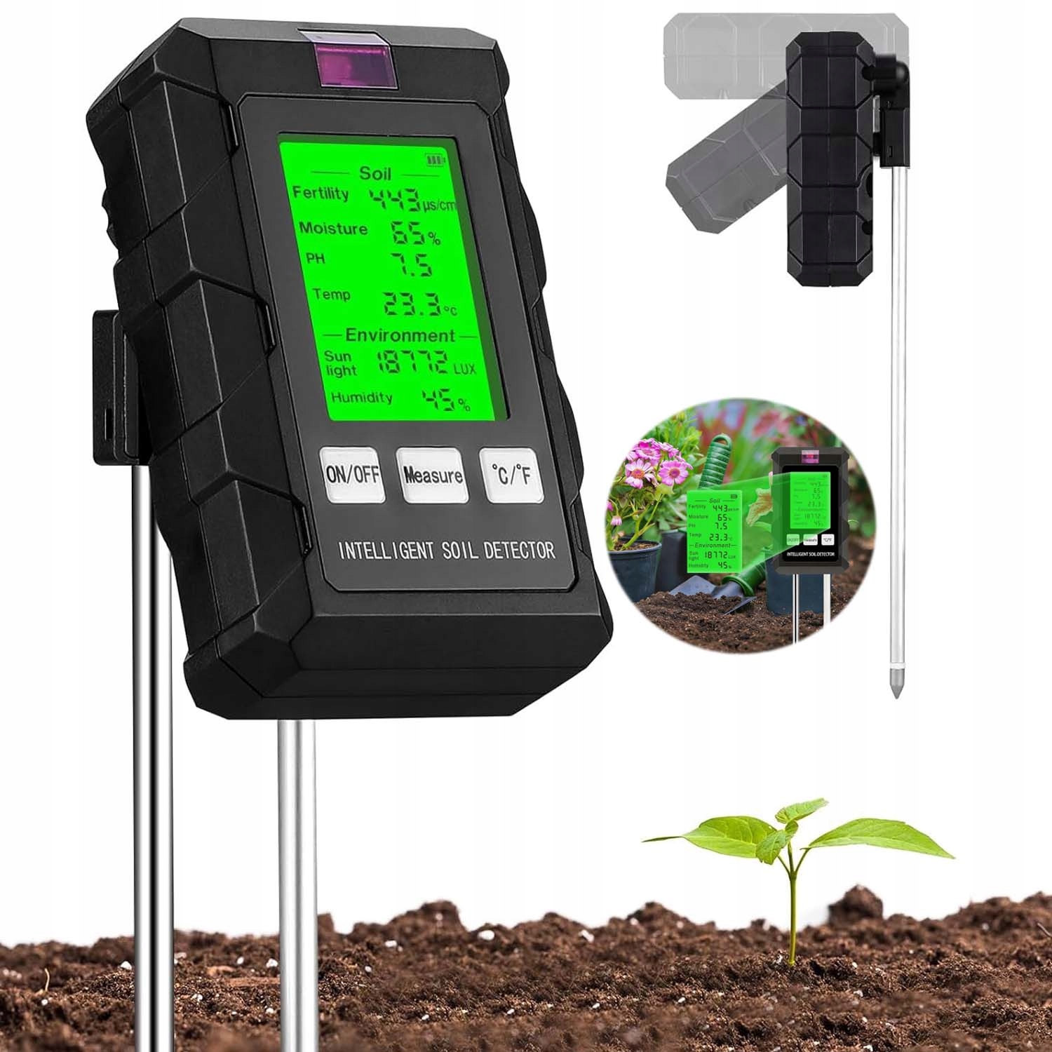 Kyseloměr Půdy Tester Zeminy Ph Měřič Teploty Vlhkost LCD