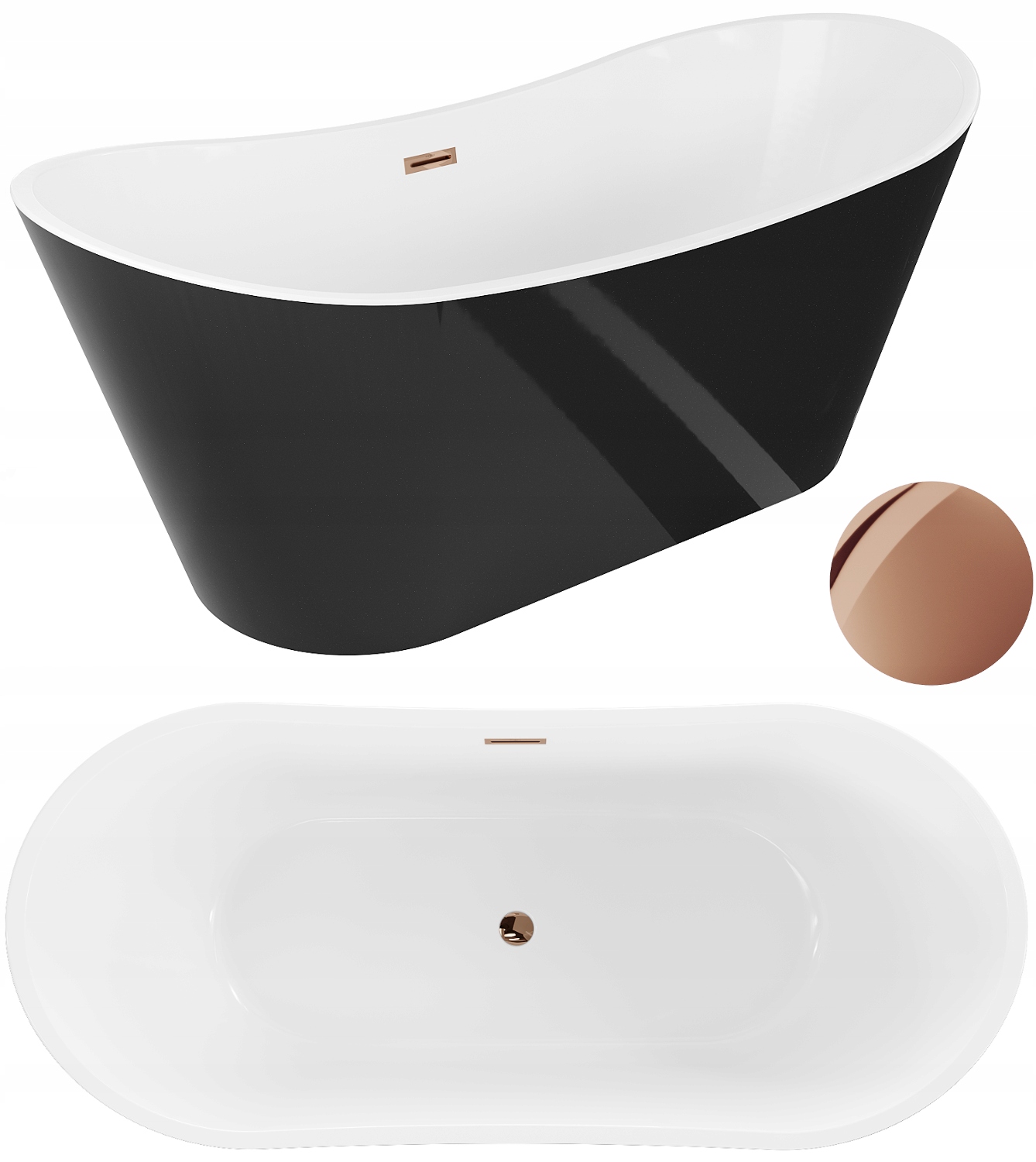 Mexen Montana Wanna Wolnostojąca Biała/czarna 180x90 Rose Gold
