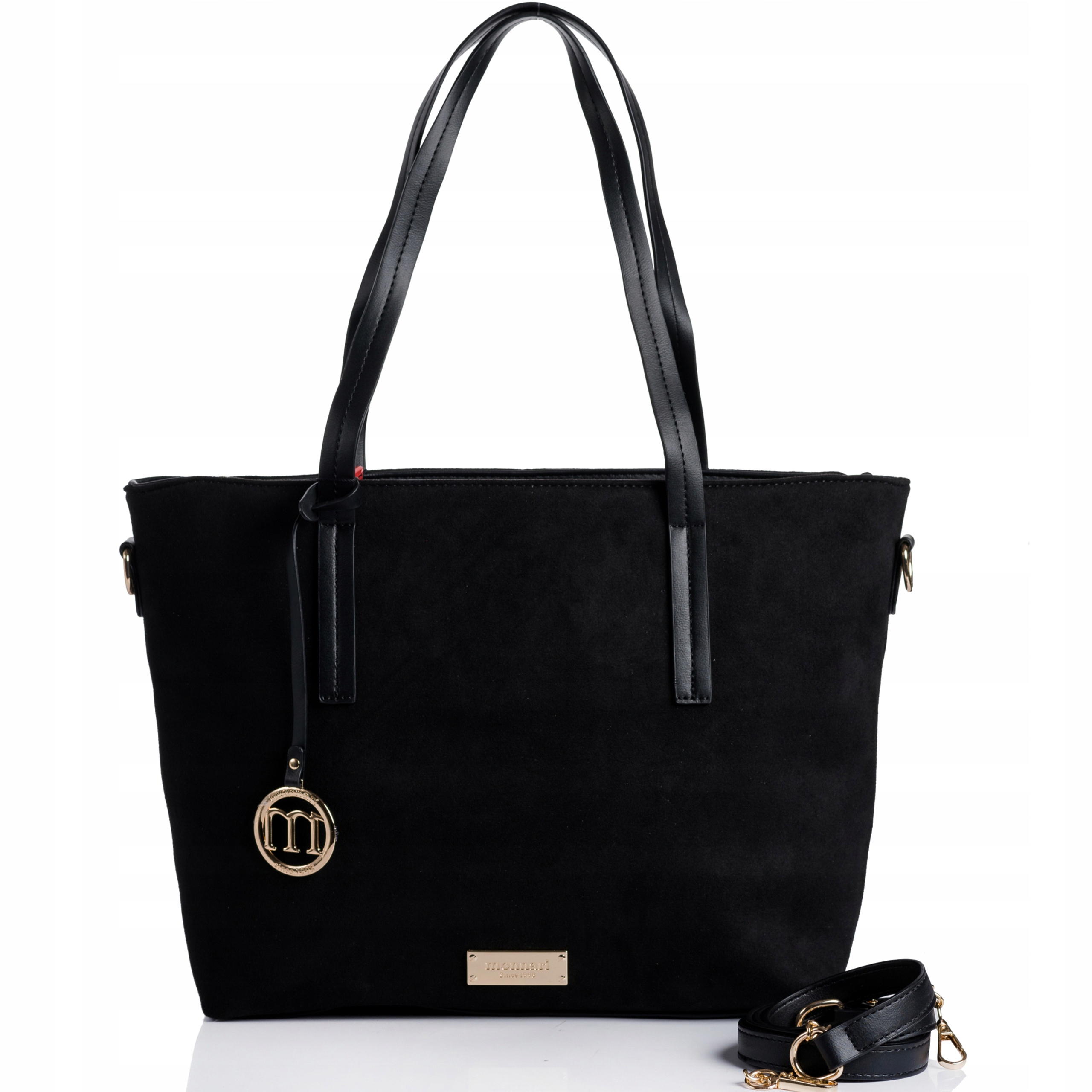 Monnari Torebka Damska Shopper Czarna A4 Zamsz Eko Skóra Na Ramię Duża