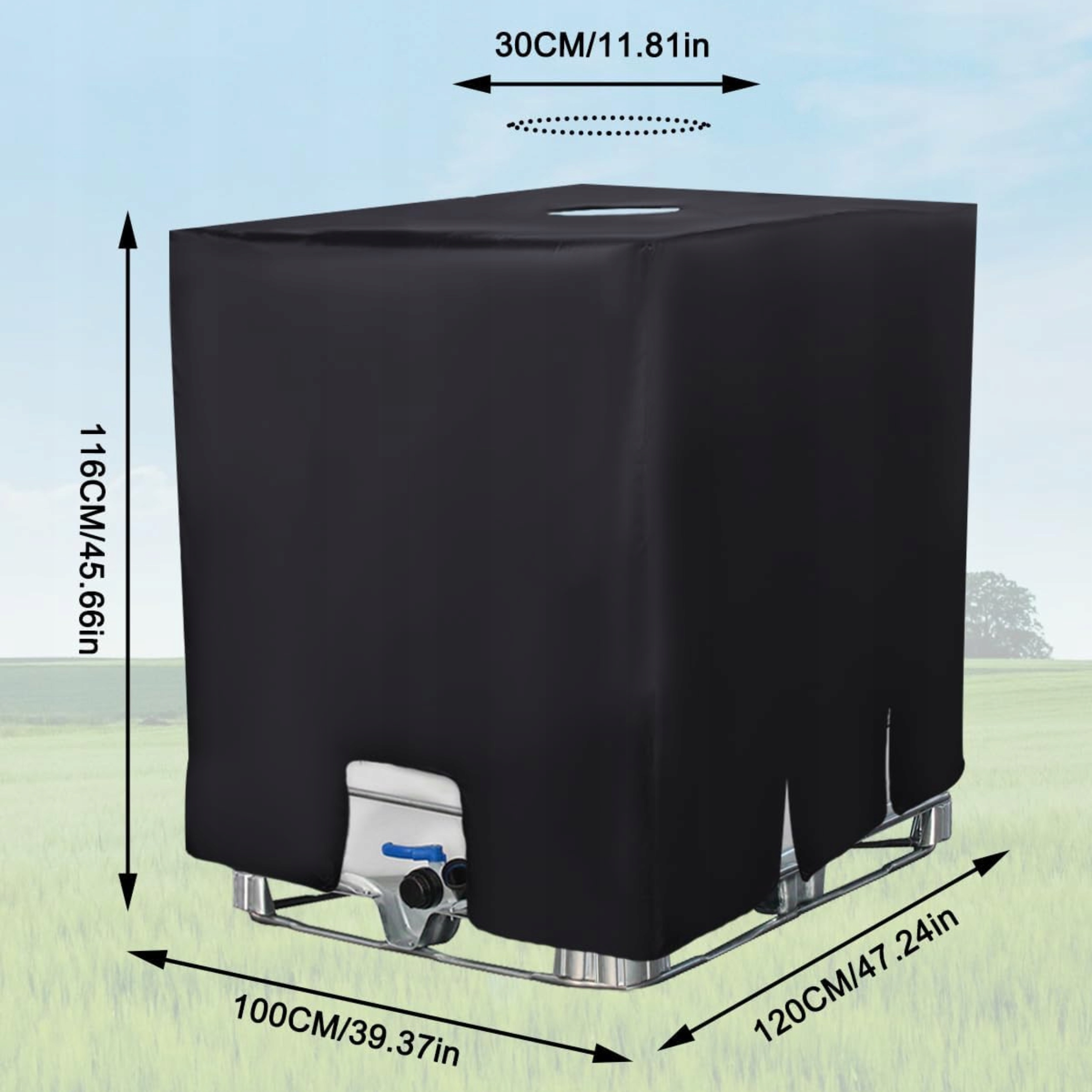 POKROWIEC NA BECZKĘ ZBIORNIK MAUZER 1000L PLANDEKA OSŁONA ZBIORNIKA NA WODĘ Kolor czarny
