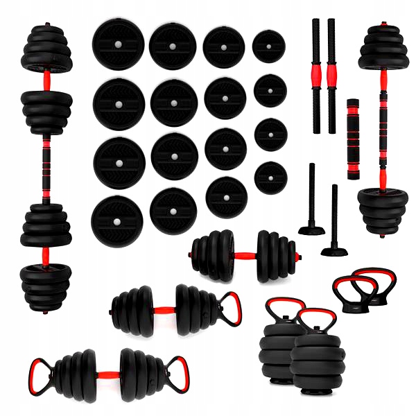 Wielofunkcyjny Zestaw Ciężarów 6W1 Hms 30 Kg Hantle Kettlebell Sztanga Dom