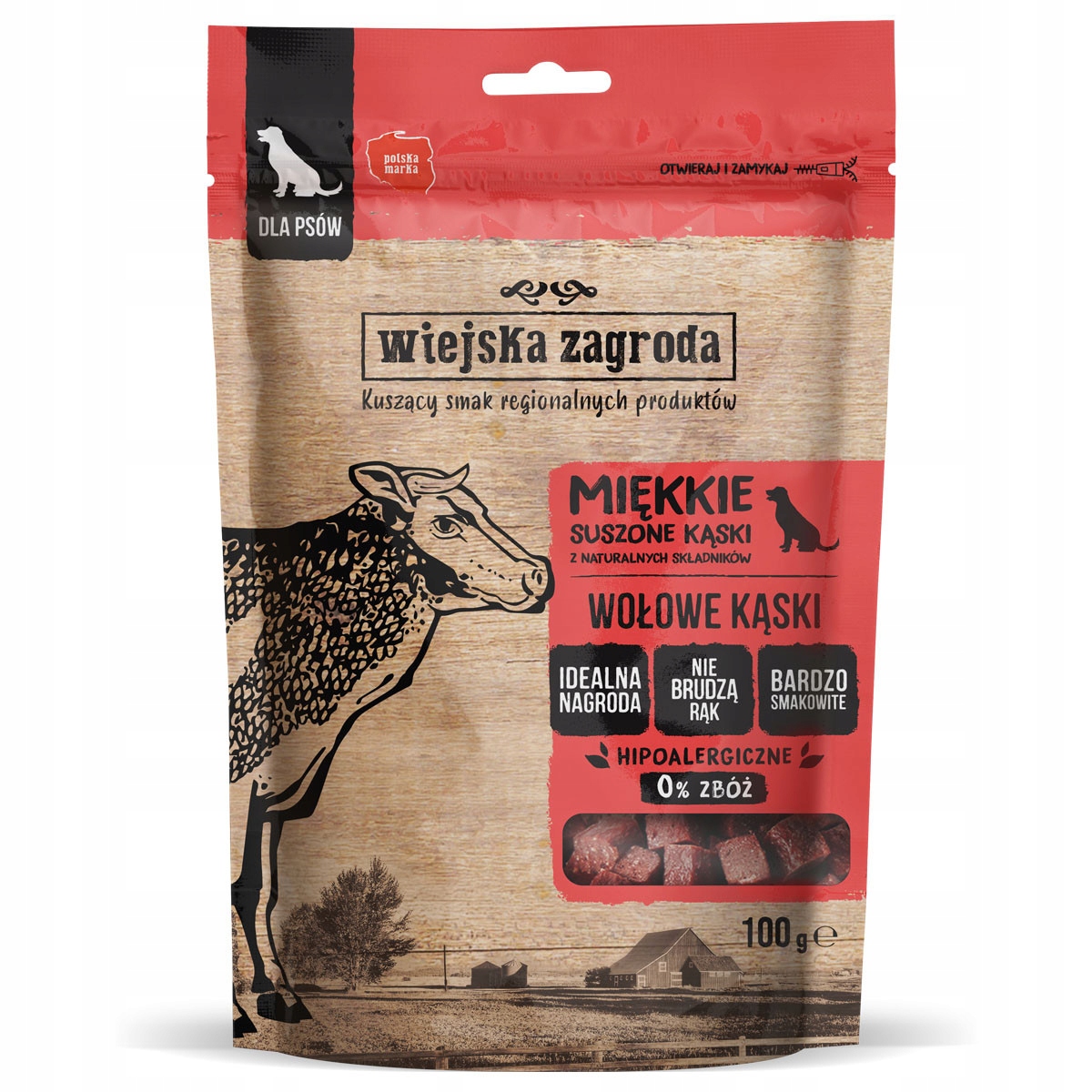WIEJSKA ZAGRODA PRZYSMAK DLA PSA WOŁOWE KĄSKI 100G
