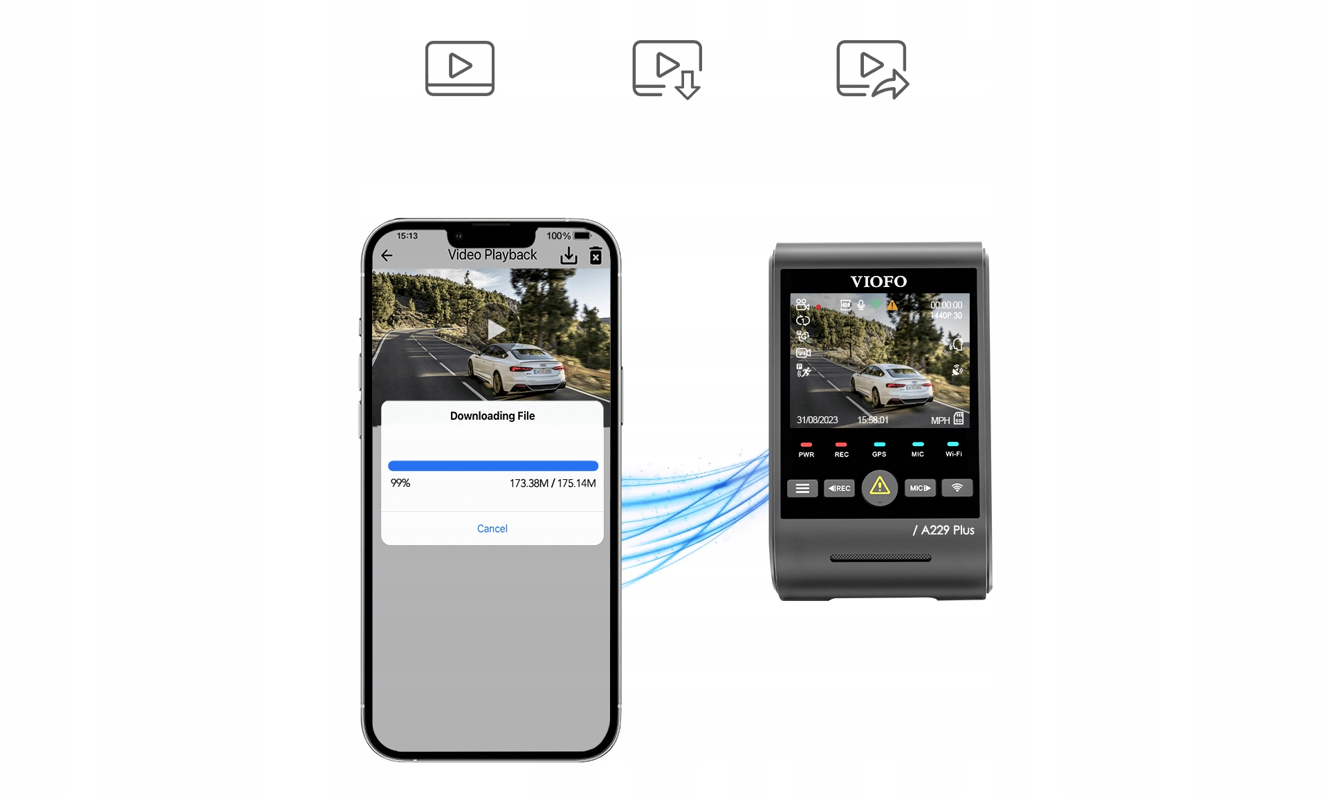 VIOFO A229 PLUS 3CH REJESTRATOR 2K PRZÓD TYŁ WNĘTRZE FHD GPS BT + 128GB ACC Zasilanie USB