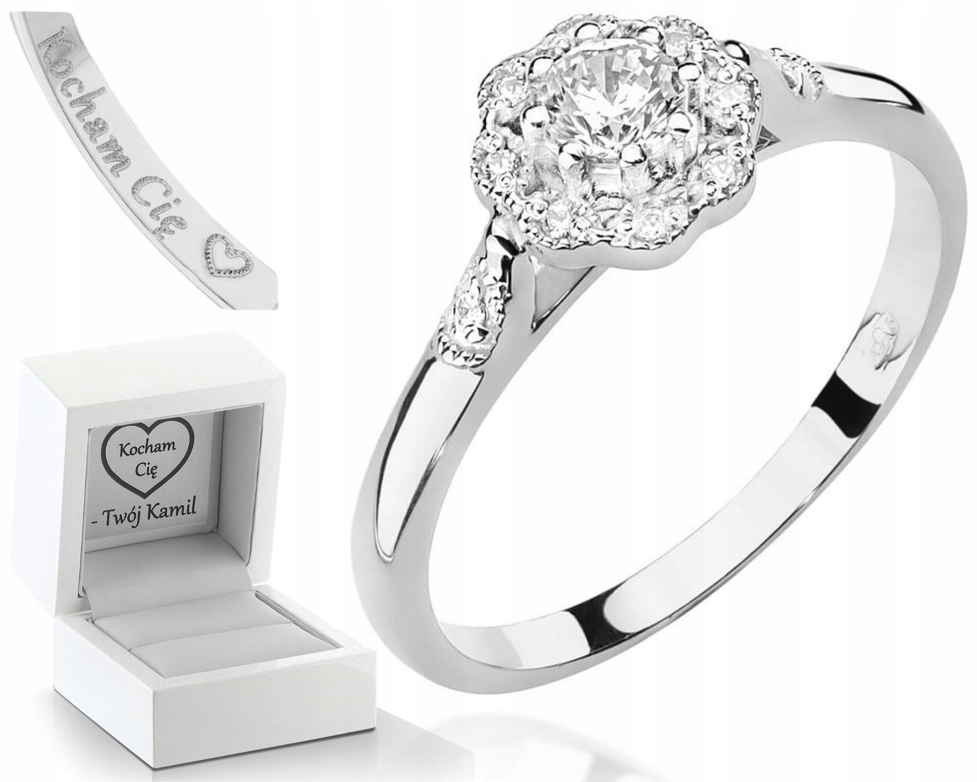 Bílé Zlato Prstýnek Briliantová Květina Gravírování