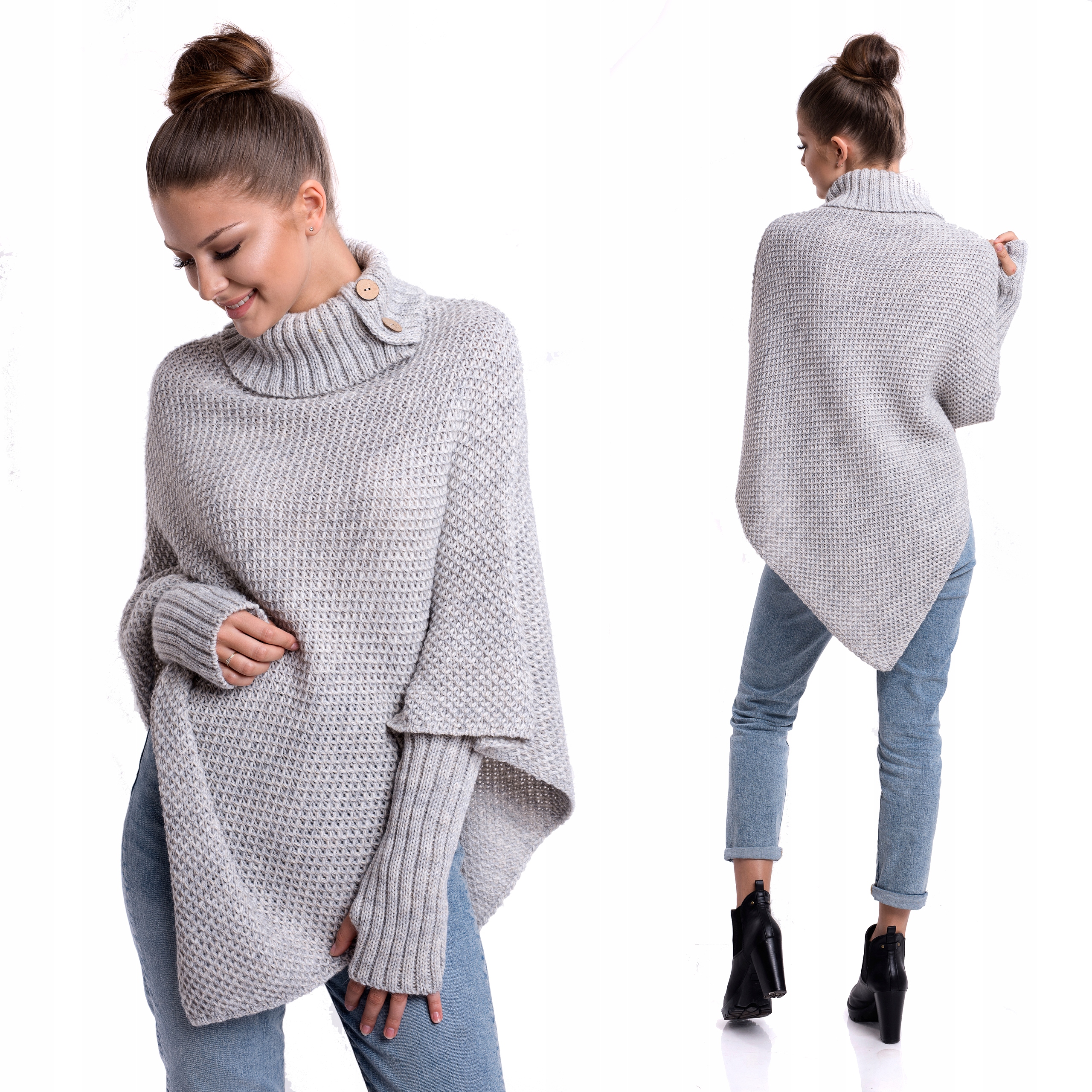 FELICIA_MIĘSISTE PONCHO ROZPINANY GOLF RĘKAWKI Fason oversize