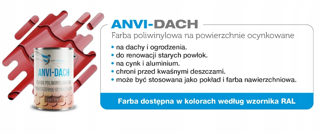 ANVI-DACH FARBA POLIWINYLOWA NA DACH RAL7045 1 L. 1 SZT. Kod producenta RAL7045
