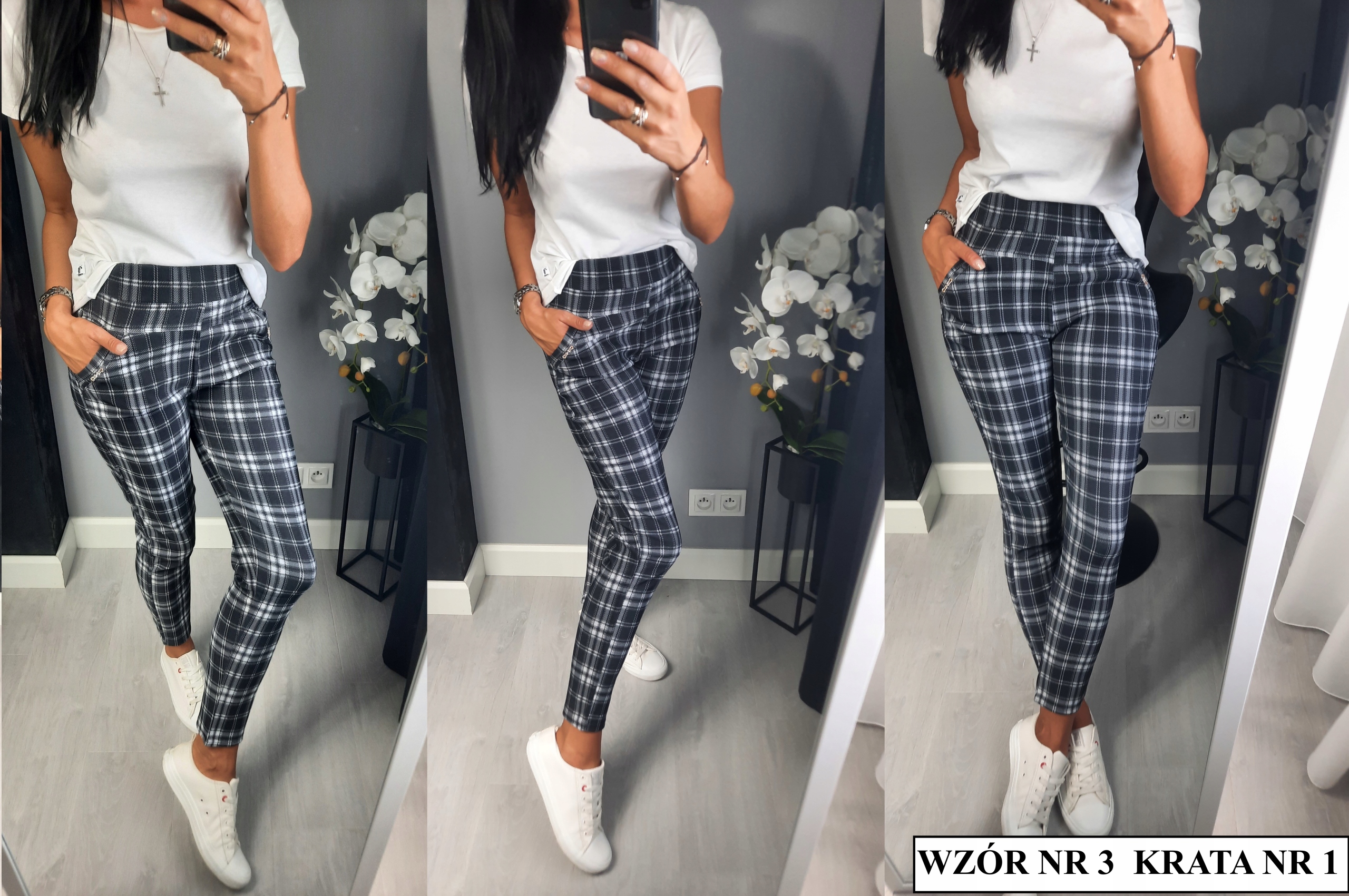 Elastyczne spodnie, cygaretki w kratę RÓŻNE KOLORKI XXL_44 Fason cygaretki