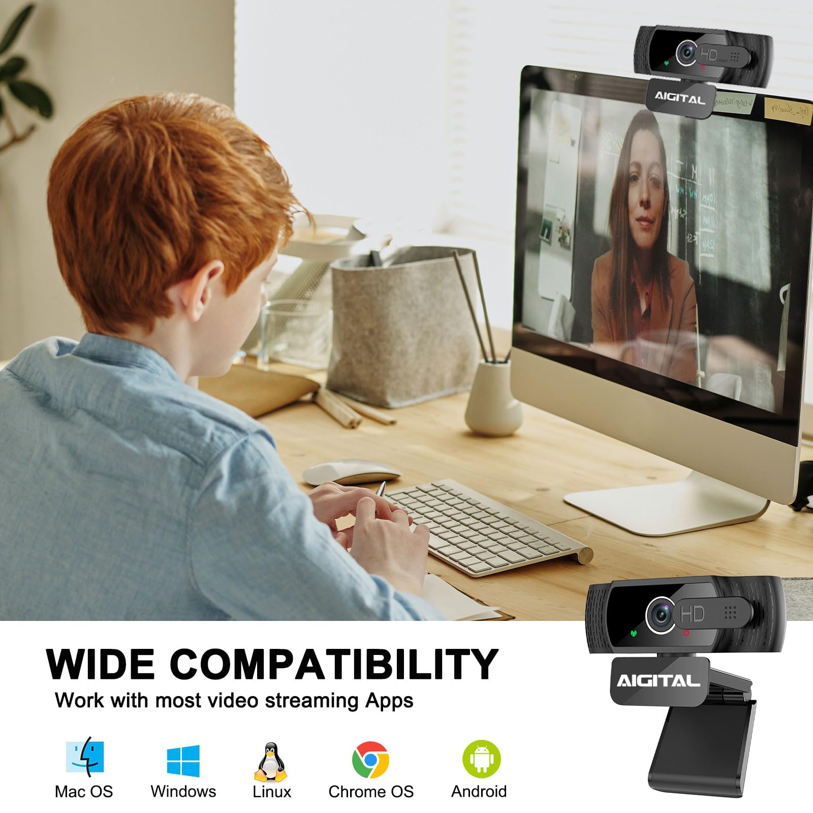 aigolink Kamera 1080P Mikrofon Osłona Stojak Laptop PC Streaming — miniatura 7