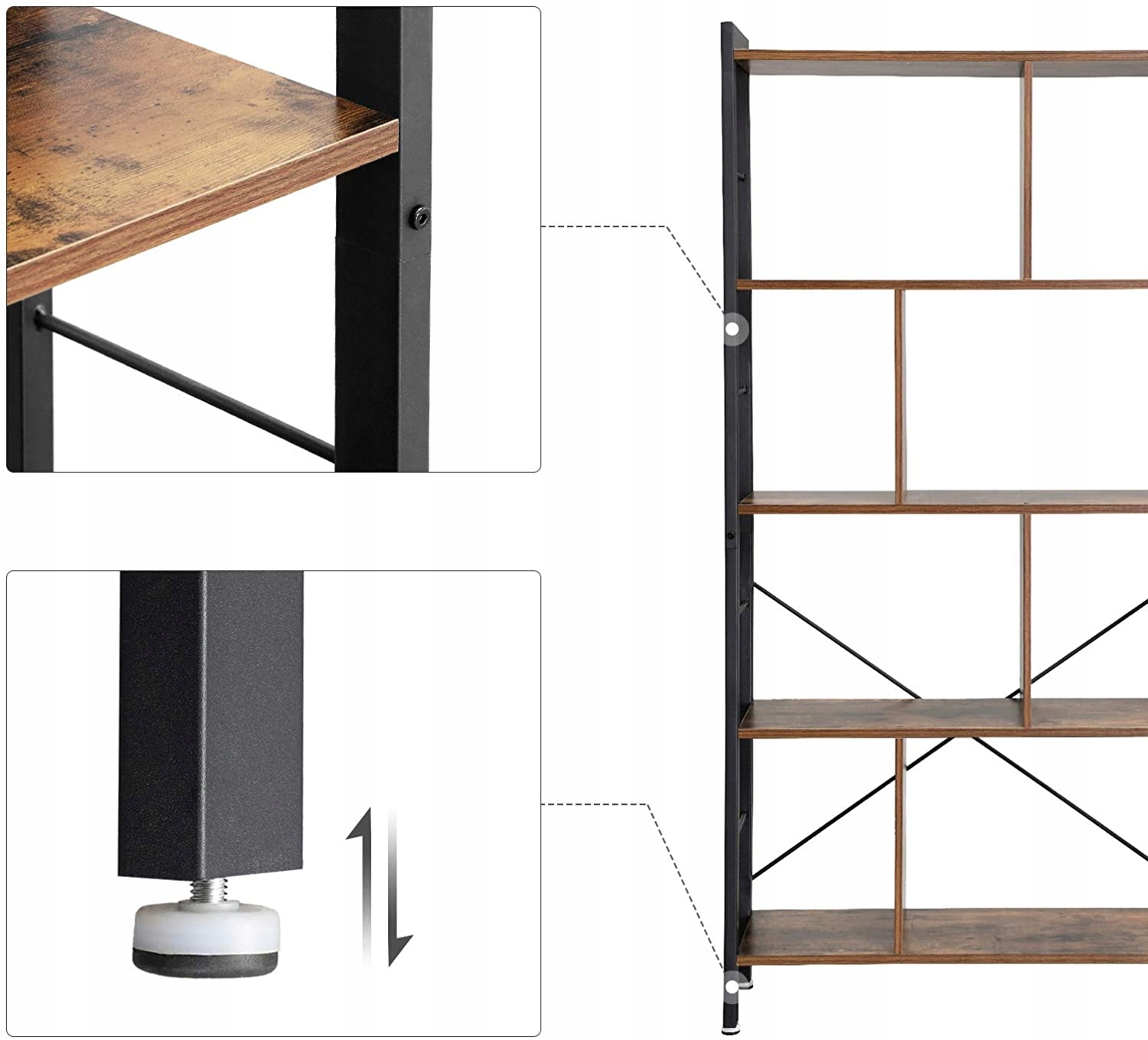 Regał na książki industrialny biuro LOFT 154cm Kolekcja Vasagle