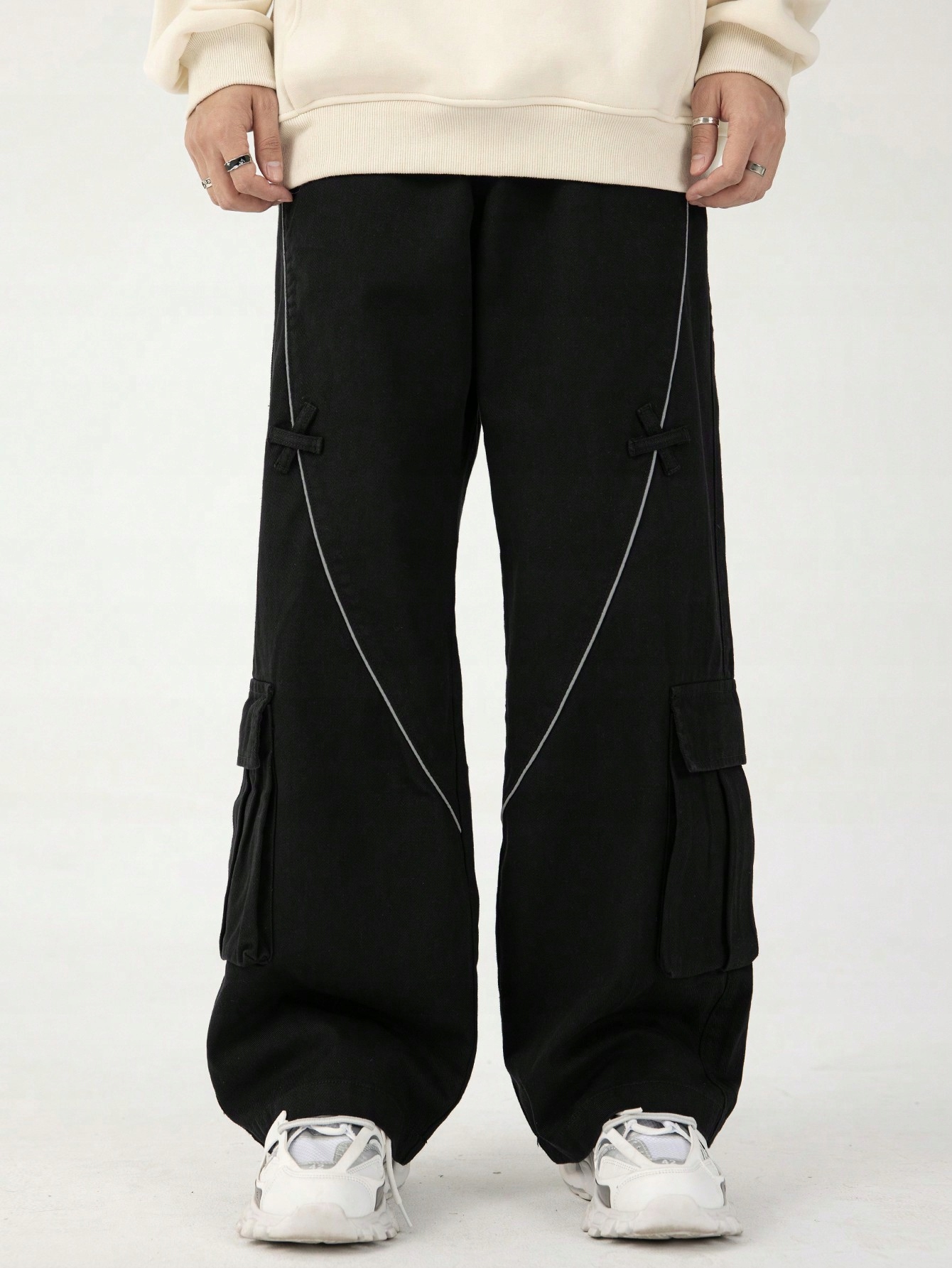 Pánské Džíny Kapsáče Cargo Streetwear Černé Romwe Casual 32