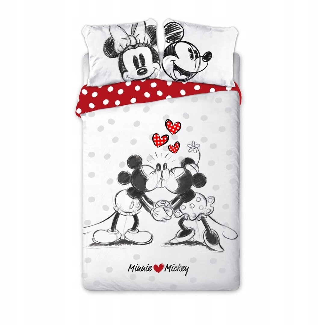 Komplet pościeli 155x200 poszewka Myszka Minnie Mickey bawełna serduszka