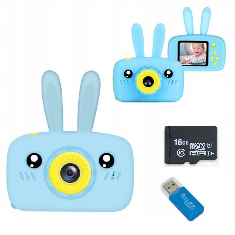 Digitální fotoaparát pro děti 12Mpix 1080p karta 32GB Filtry Rámečky Hry Pásek