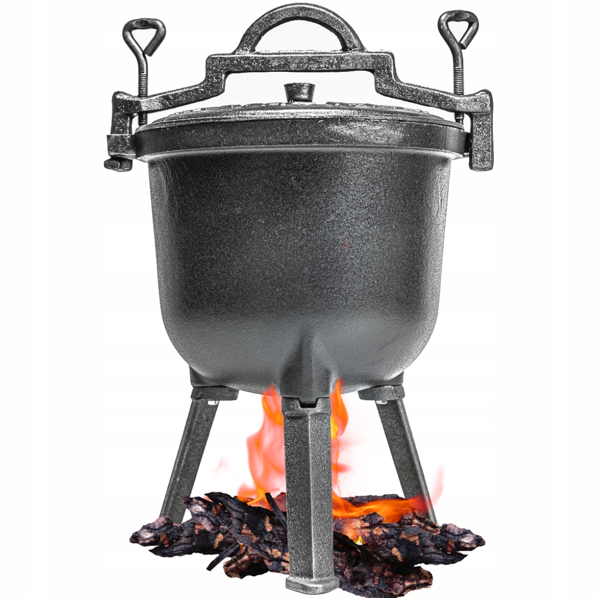 KOCIOŁEK MYŚLIWSKI 8L Z POKRYWĄ STOJĄCY NA OGNISKO ŻELIWNY