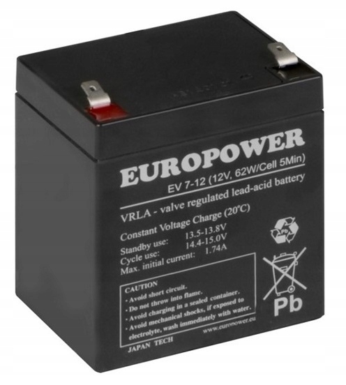 Akumulator Bateria Agm Vrla Europower Ev 12V 7Ah T2 Faston 250 Apc Rbc Ups