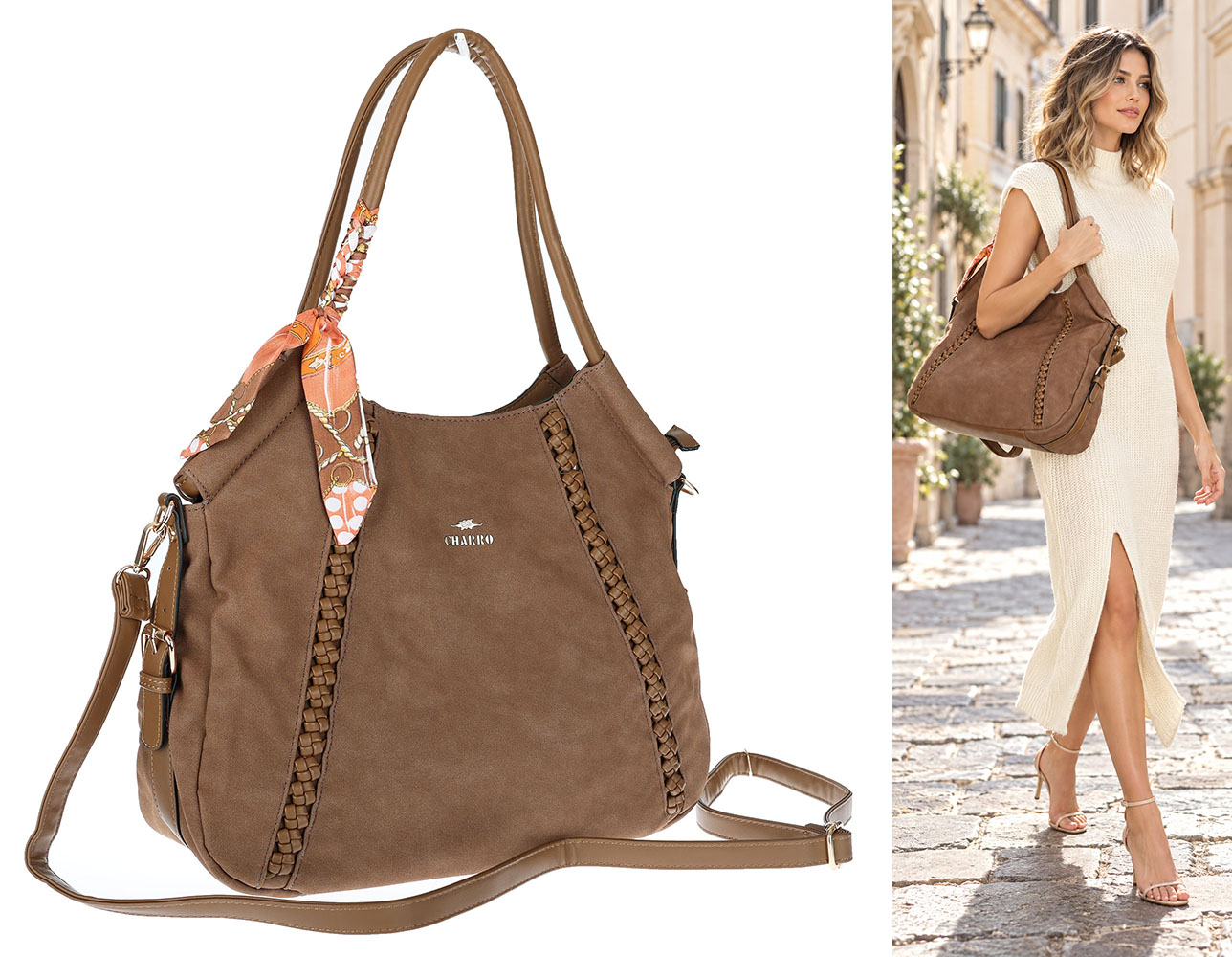 Dámská kabelka shopper italská značka Charro prostorná A4 CH3310 Hnědá
