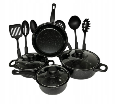ZESTAW GARNKÓW 13 ELEMENTÓW GERMAN LINE NIEPRZYWIERAJĄCE CZARNE