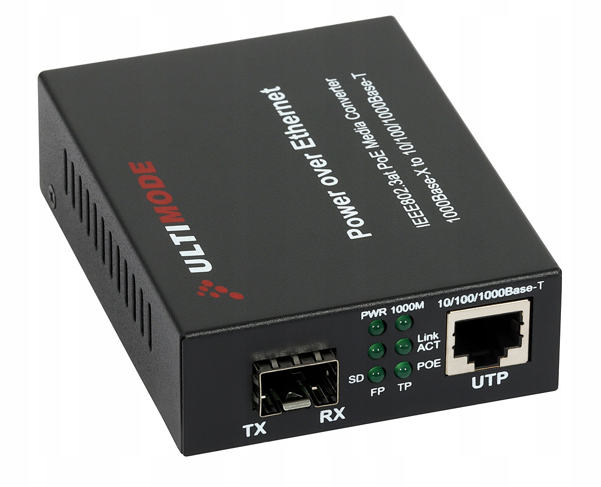 Mediální konvertor Ultimode M-1G/SFP/POE s PoE 802.3af/at
