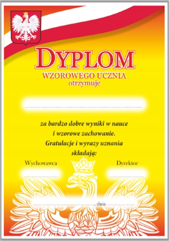 

Dyplom: Wzorowego Ucznia z orłem (format A4)