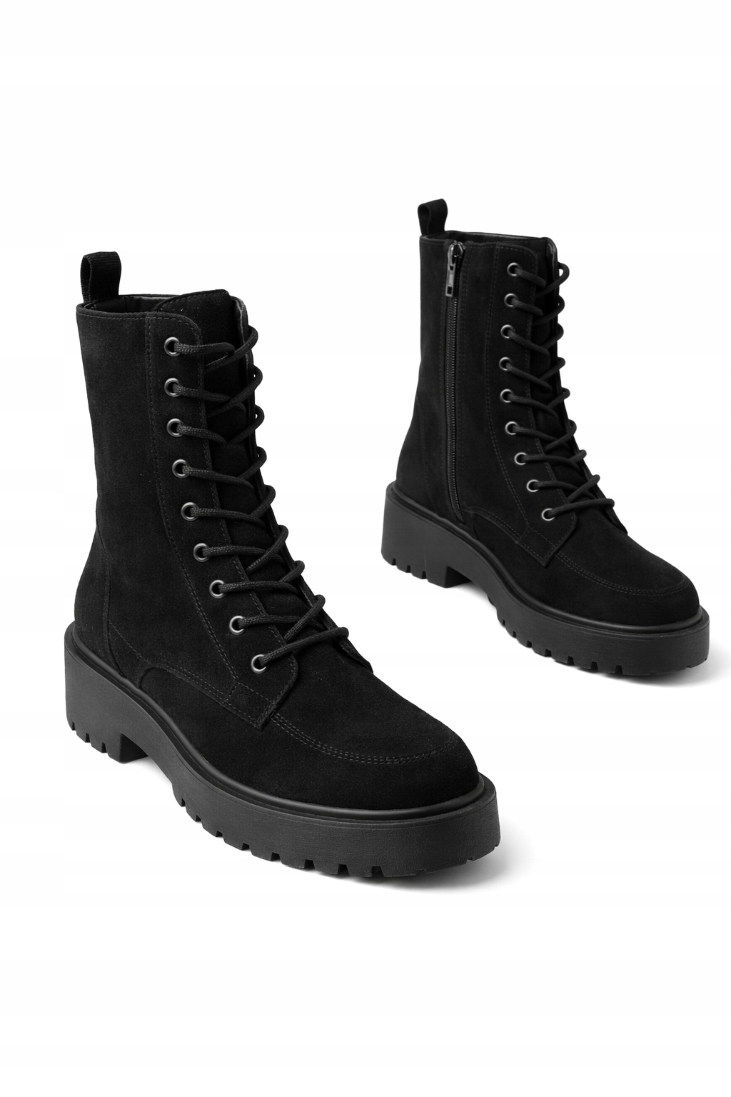 Černé Semišové Kotníkové Boty S Silnou Podrážkou 38 1I4A