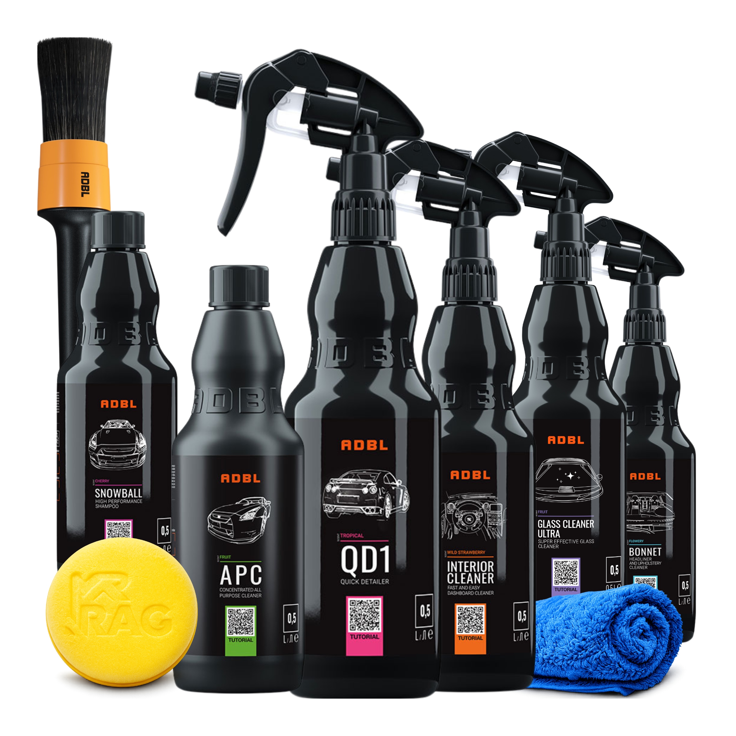 Adbl sada kosmetických přípravků pro péči o plasty a kokpit auta s příslušenstvím