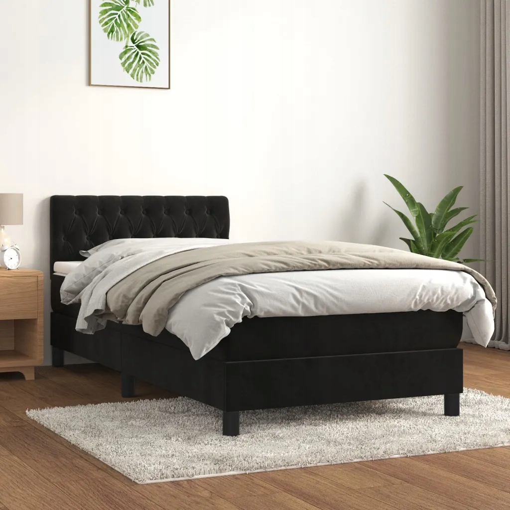 Box spring postel s matrací černá 90x190 cm samet Černý 3141457