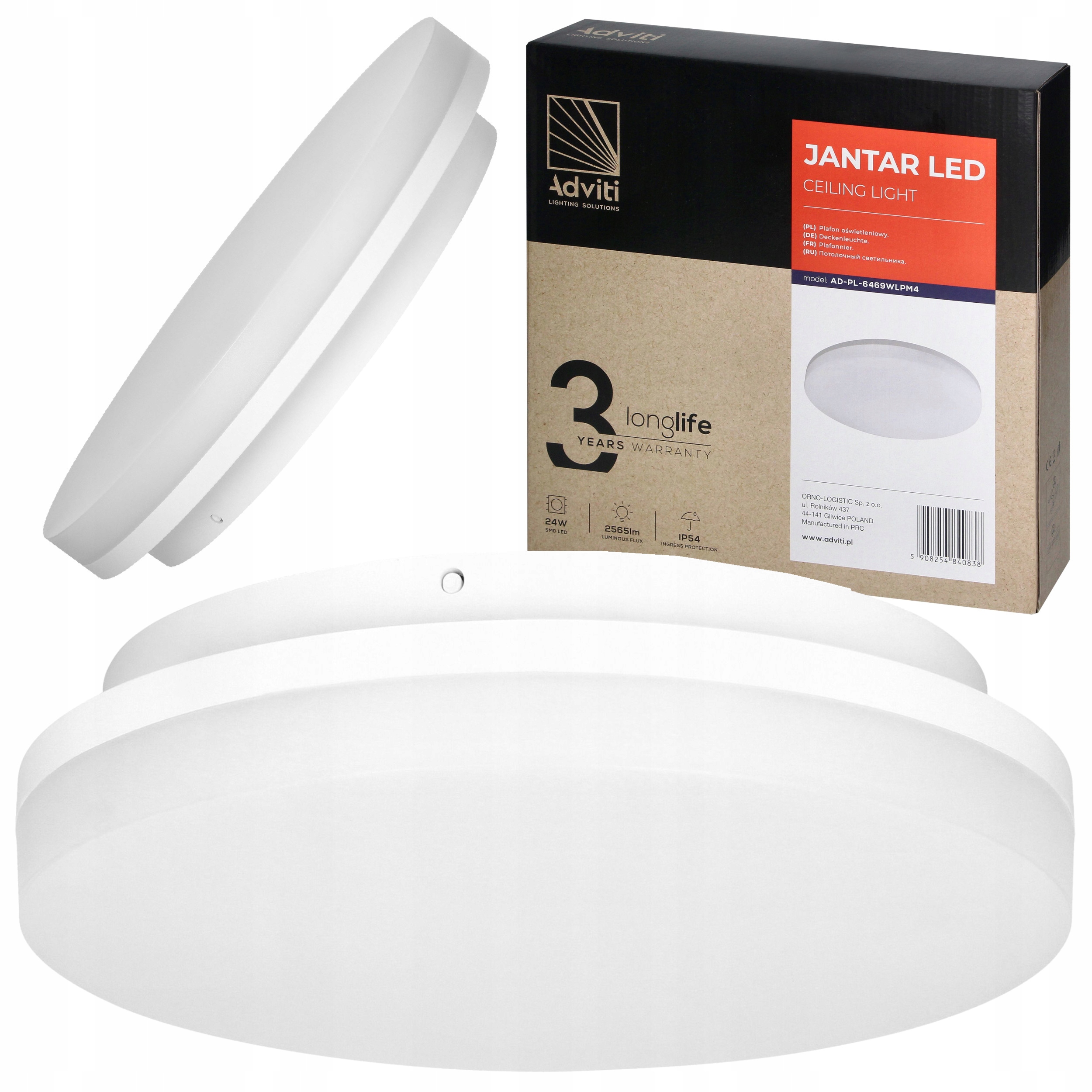 Plafon Led Lampa Sufitowa 24W Ø28cm Wysoka Szczelność IP54 Neutralny 4000K