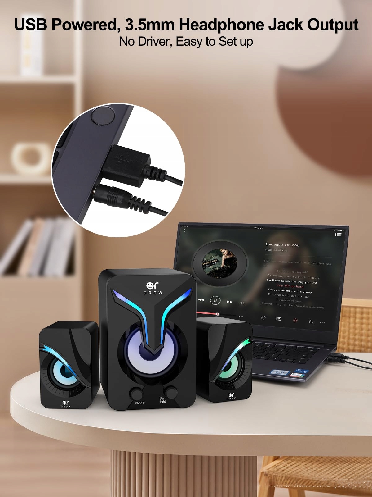 OROW Głośniki PC 2.1 Stereo 11W Z Subwooferem RGB Gaming USB AUX — miniatura 4