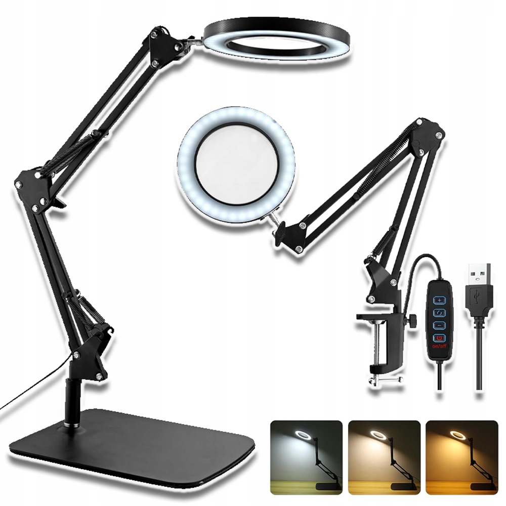 LAMPA LED LUPA KOSMETYCZNA SZKŁO POWIĘKSZAJĄCE LAMPKA KREŚLARSKA BIURKOWA