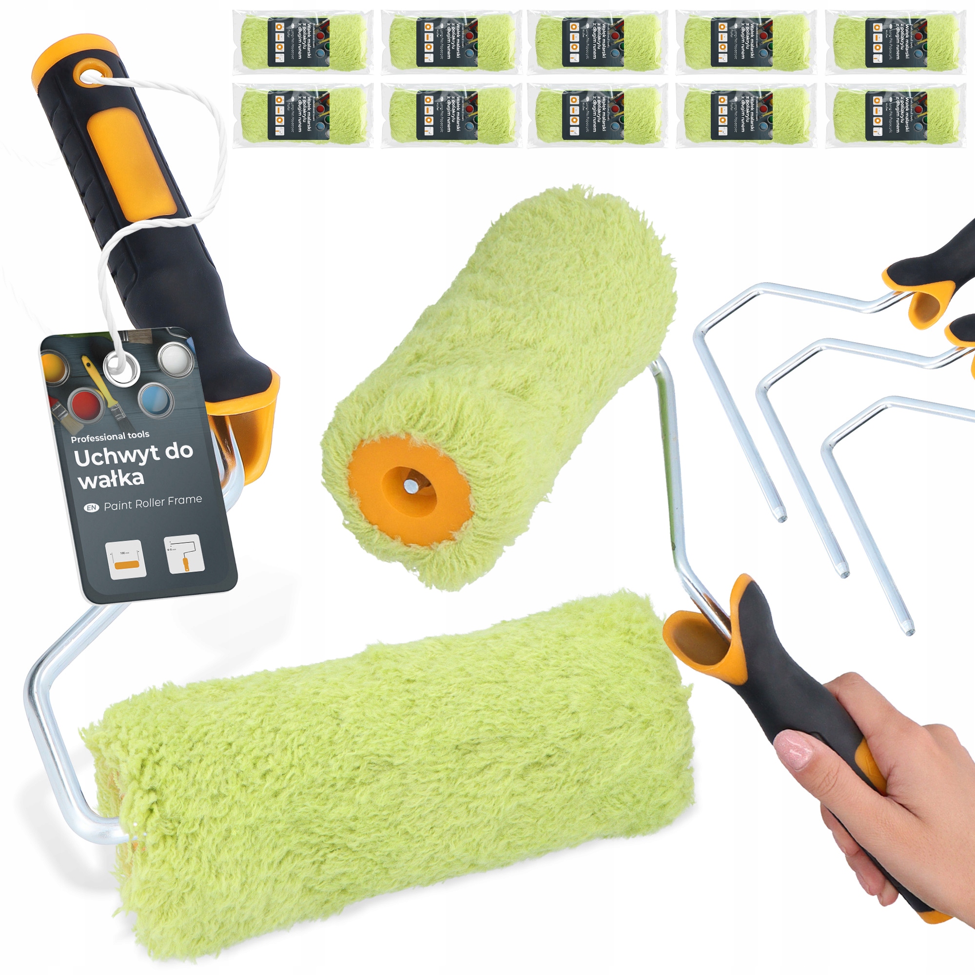 10x Malířský Váleček 18 cm Zásoba Vložka Váleček Sada Malování 3x Rukojeť H0-T