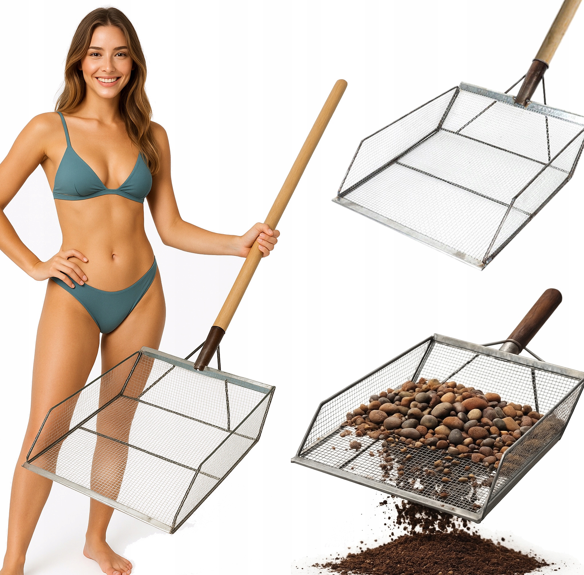 Lopata Síto pro vyhledávání Prosévač rýč Lopata hrábě síťka očka 14