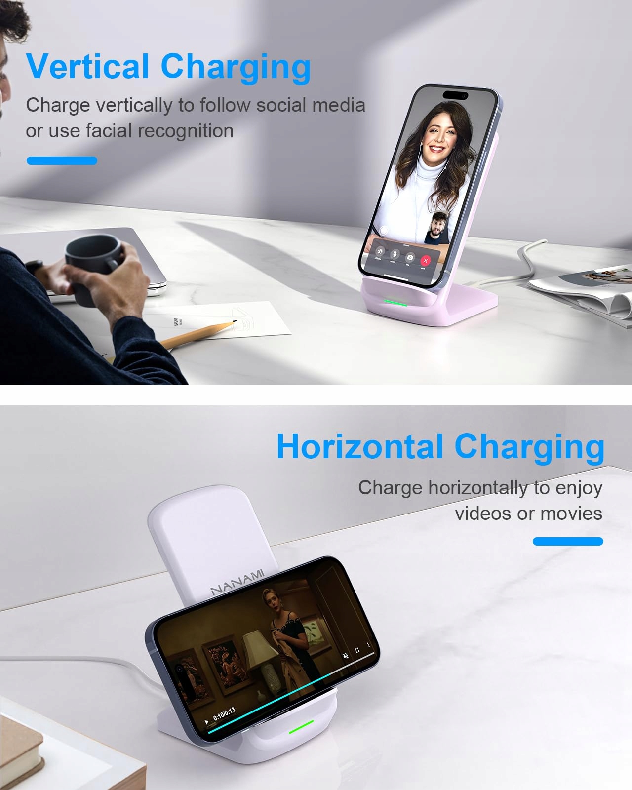 NANAMI Szybka Ładowarka Bezprzewodowa 10W Samsung iPhone Google Pixel LG — miniatura 3