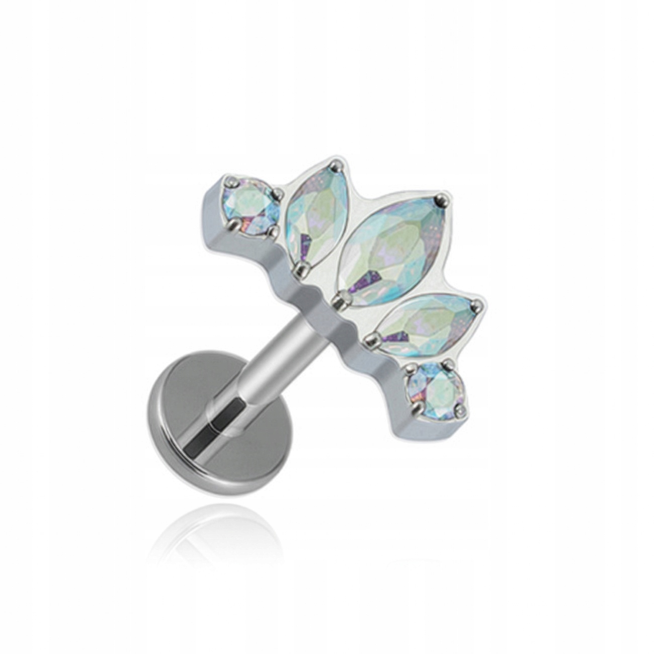 Titanový náušník labret cluster s opálovými zirkony stříbrný 1,2/8