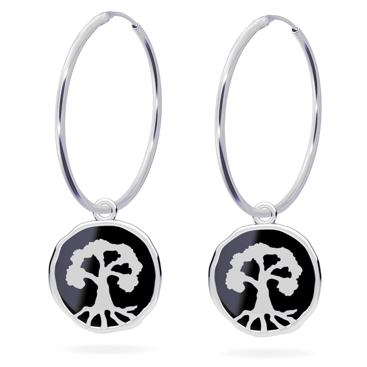 Dřevo Života Stříbrné náušnice velké kruhy stříbro 925