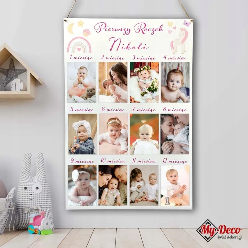 Ramka na 12 zdjęć Roczek z Imieniem Nadruk UV Prezent Marka My-Deco
