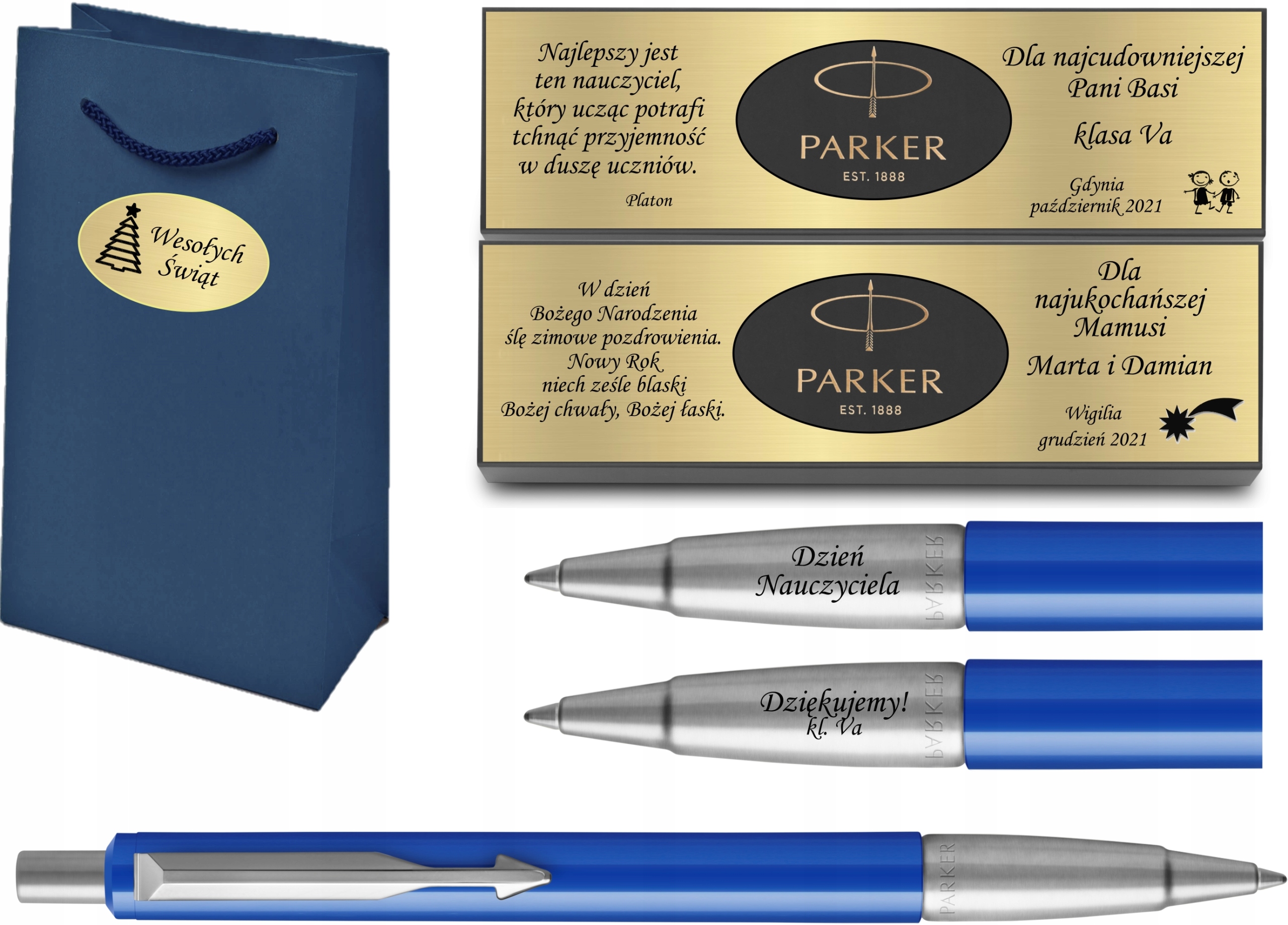 PARKER DŁUGOPIS VECTOR NIEBIESKI GRAWER TABLICZKA