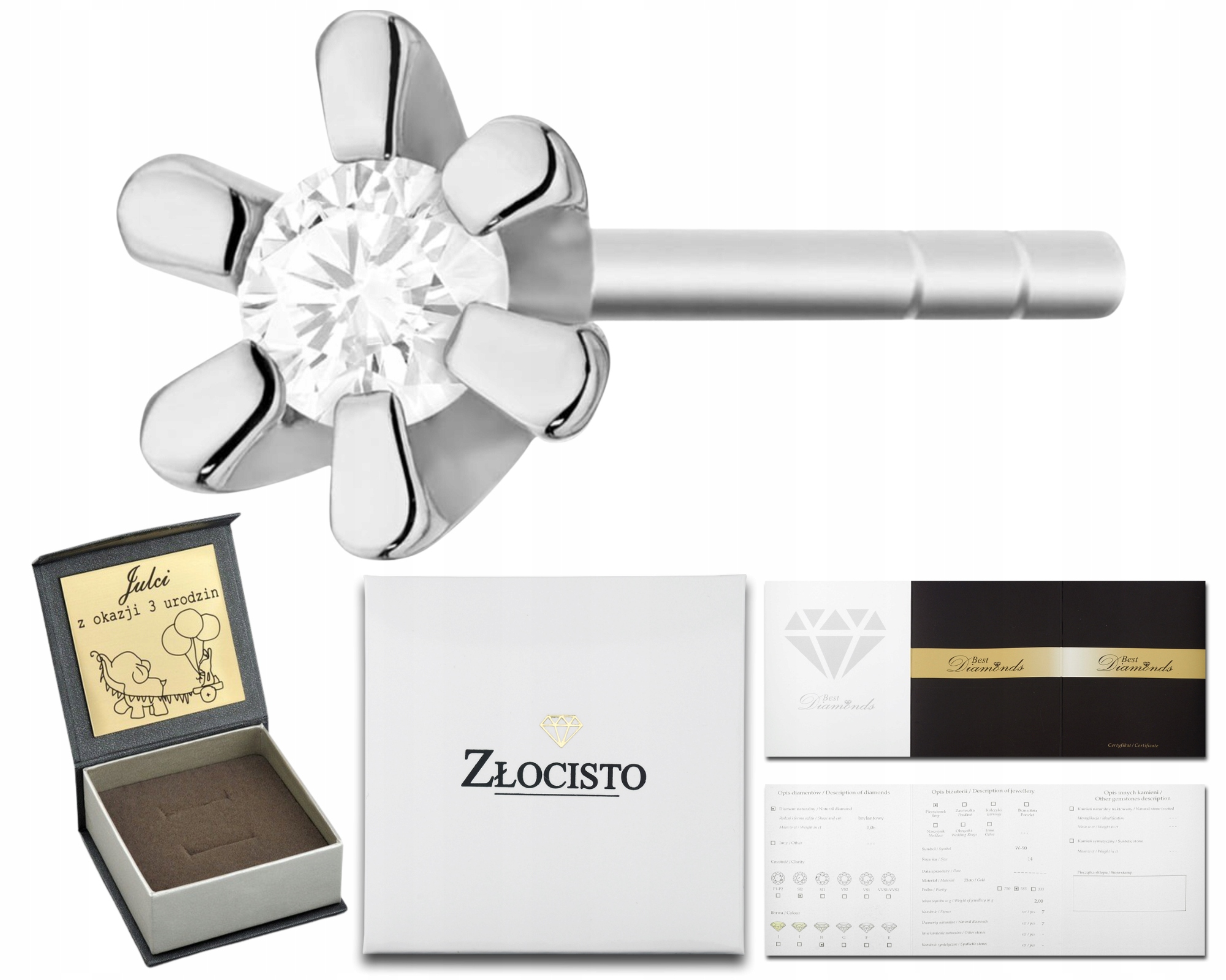 Bílé Zlato Náušnice S Diamantem S Briliantem Tyčinka 585